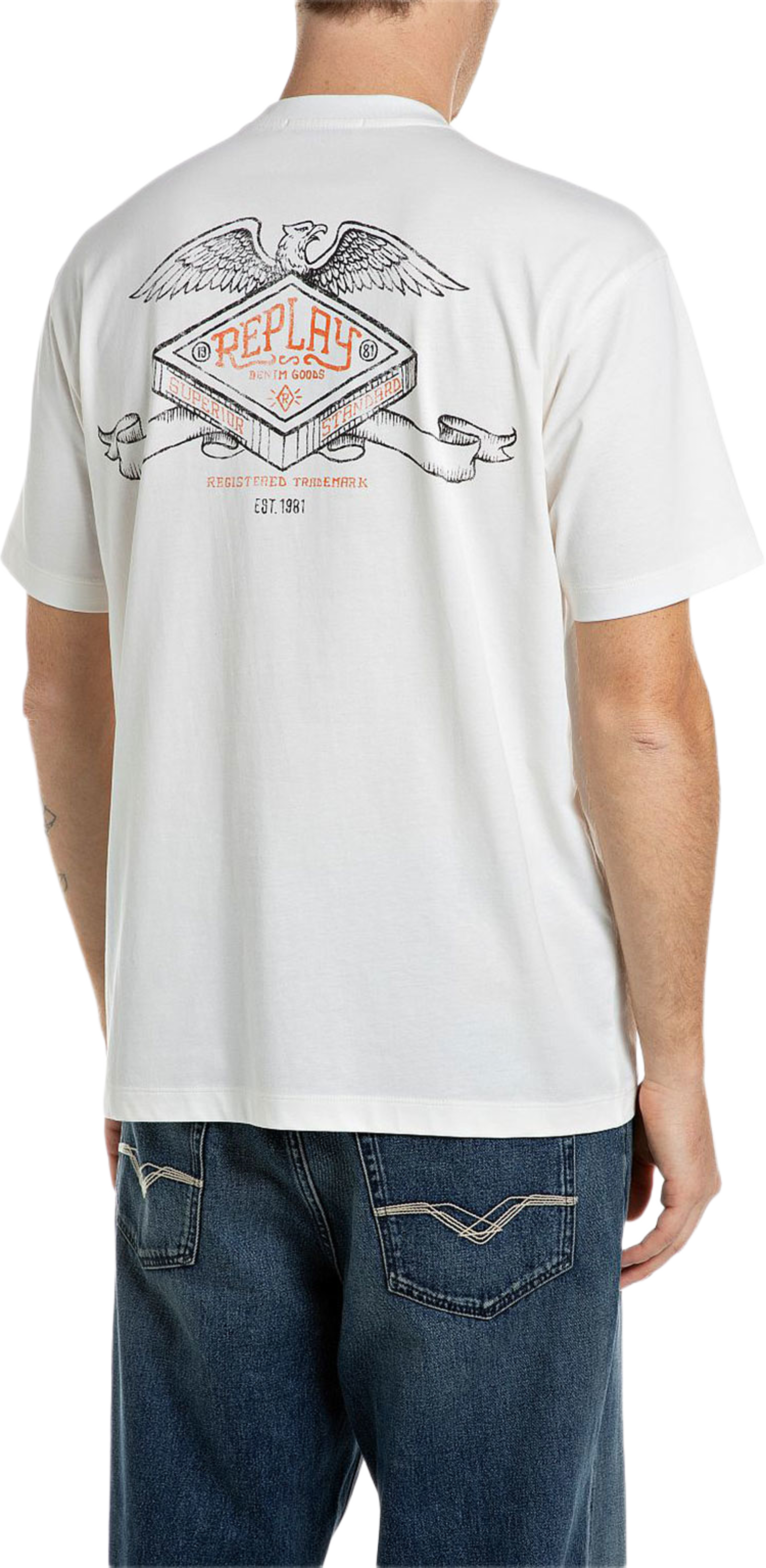 T-shirt with Design on Back, från Replay, i färgen Gardenia. Klicka för att öppna bilden i stort format