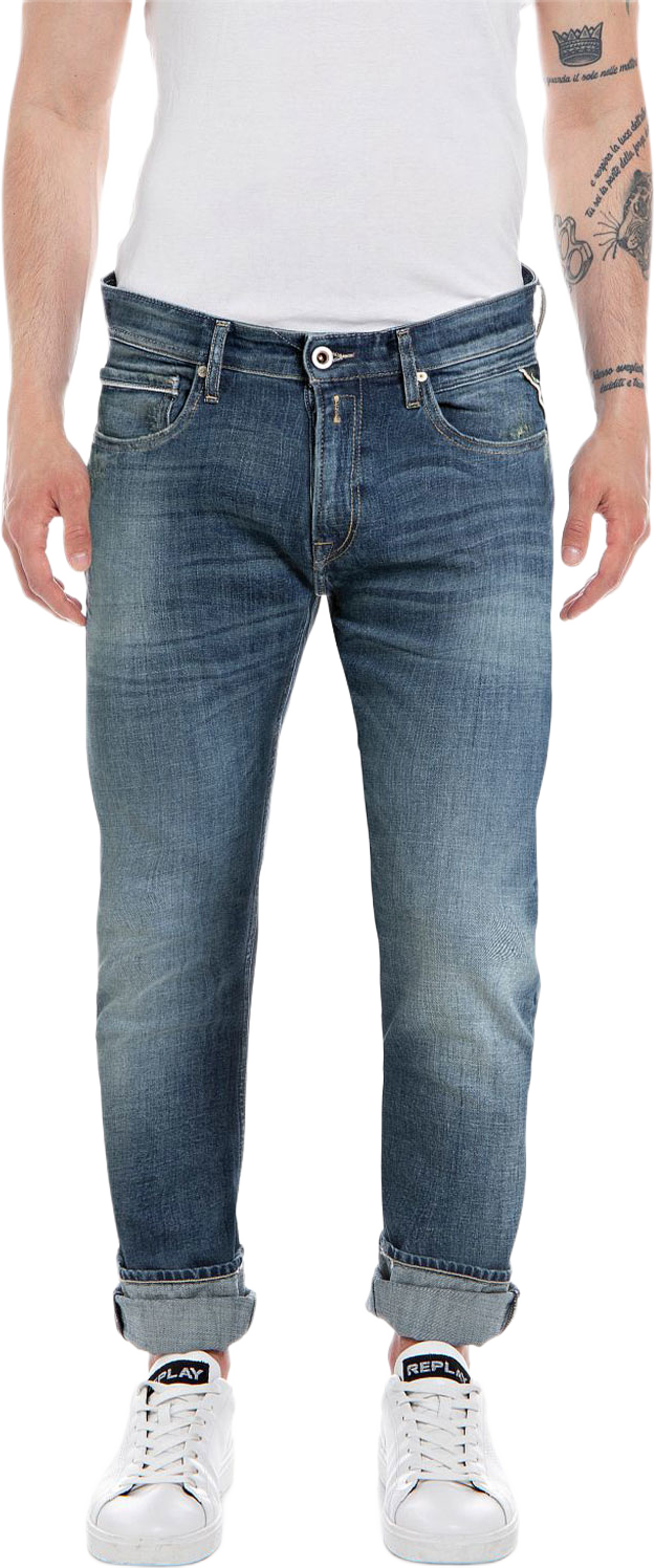 Aged Grover Straight Fit Jeans, från Replay, i färgen Dark Blue. Klicka för att öppna bilden i stort format