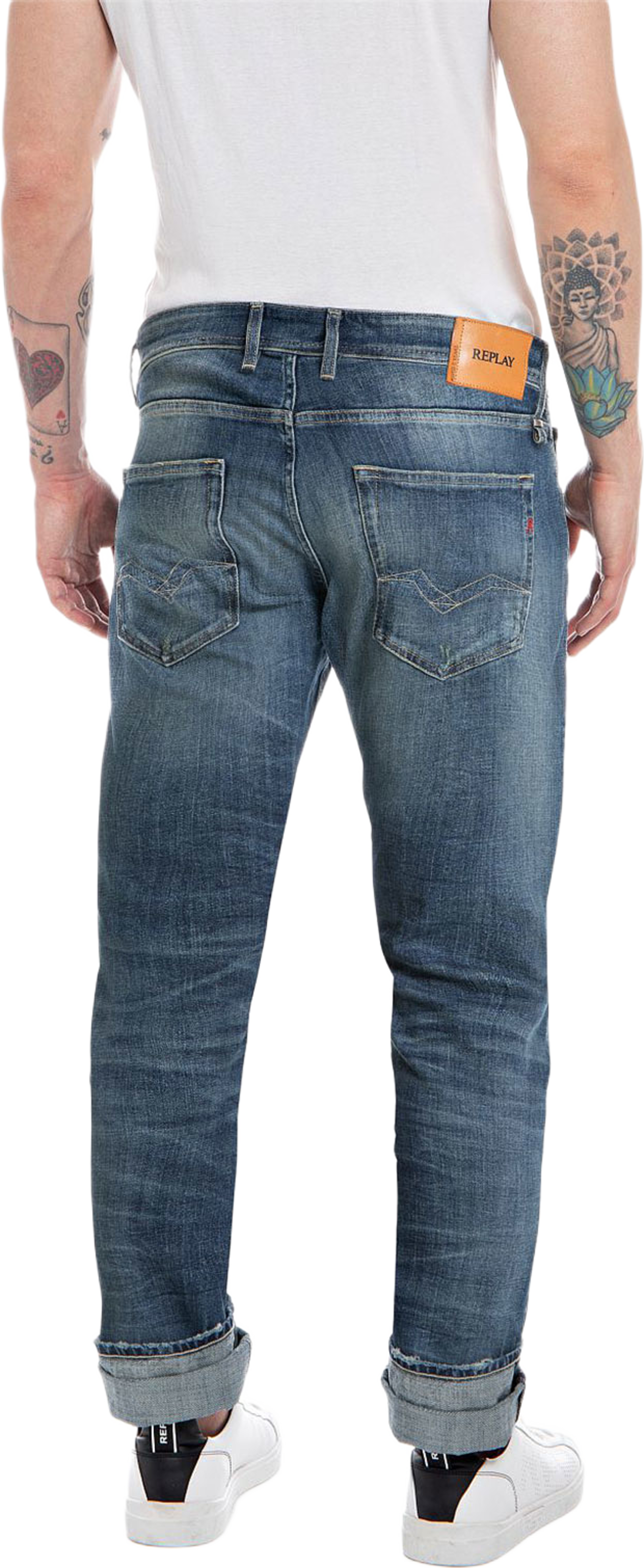 Aged Grover Straight Fit Jeans, från Replay, i färgen Dark Blue. Klicka för att öppna bilden i stort format