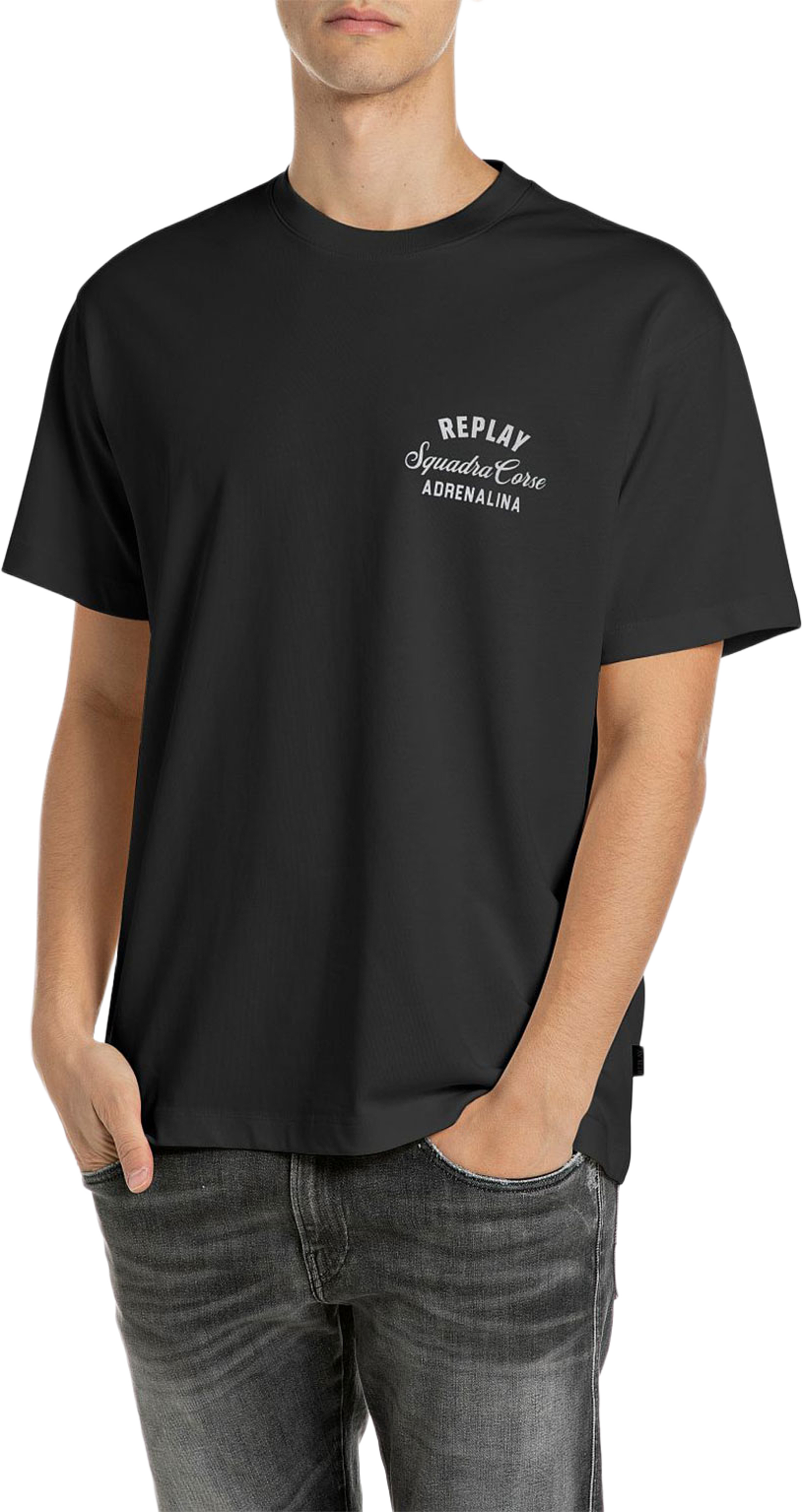 Relaxed Fit T-shirt with Biker Print, från Replay, i färgen Black. Klicka för att öppna bilden i stort format