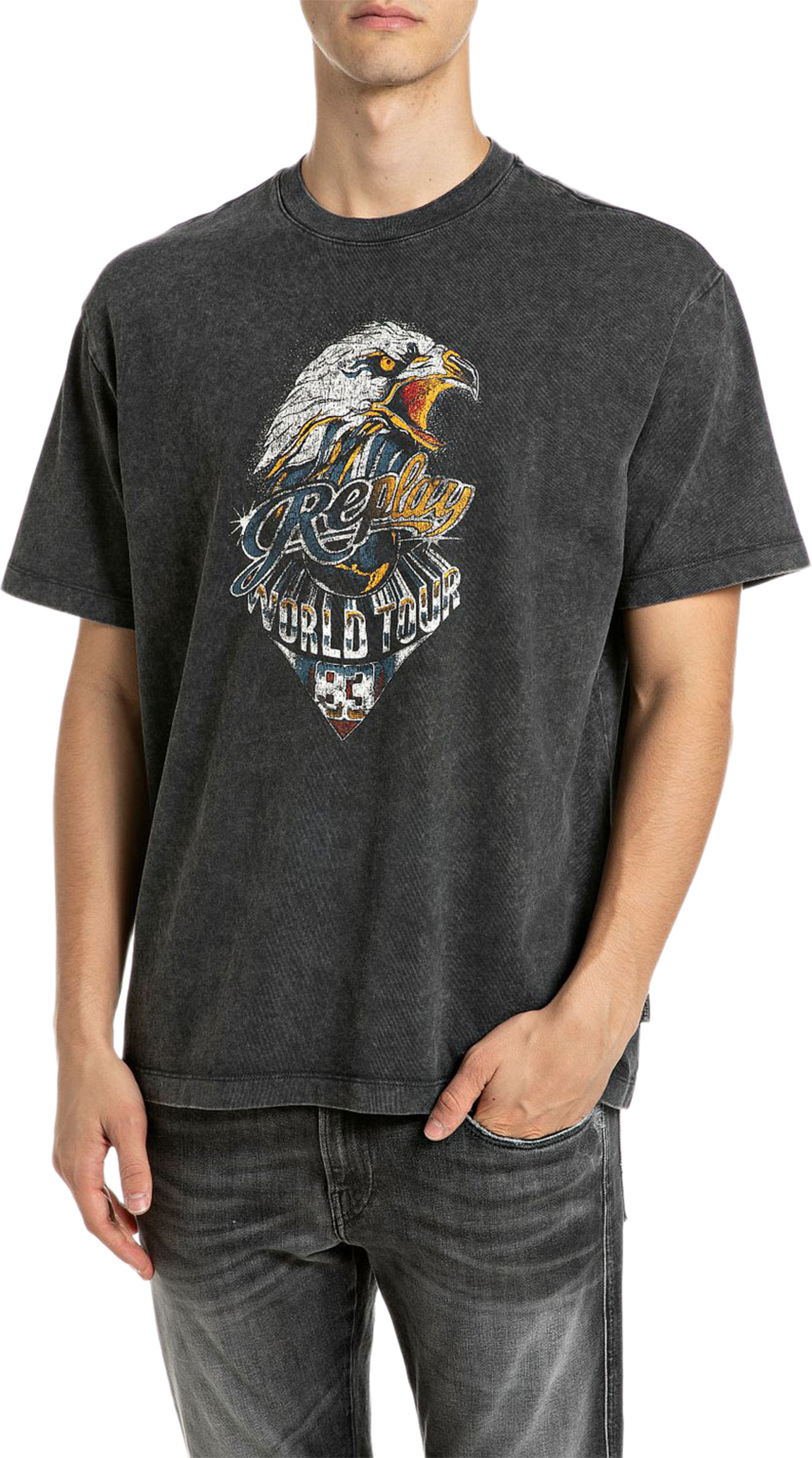 Relaxed Fit T-shirt with Eagle Print, från Replay, i färgen Raven. Klicka för att öppna bilden i stort format