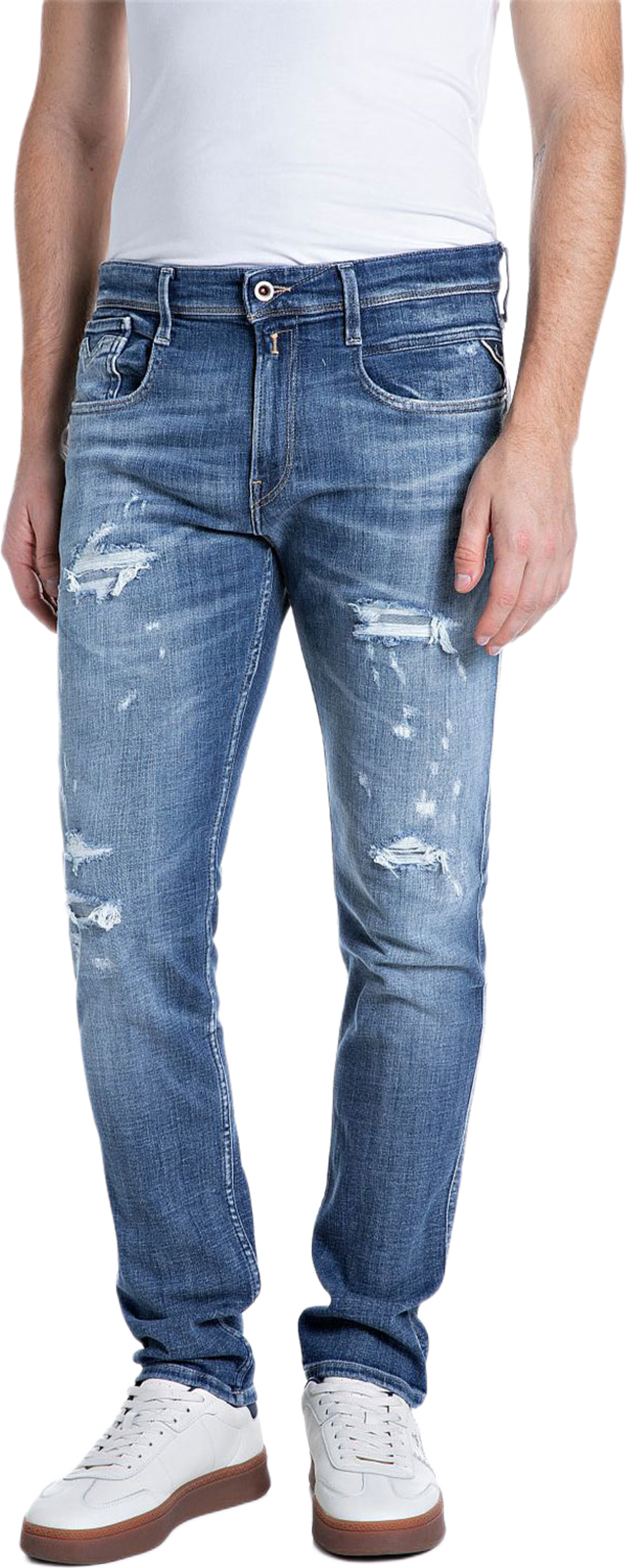 Aged Anbass Slim Fit Jeans, från Replay, i färgen Medium Blue. Klicka för att öppna bilden i stort format