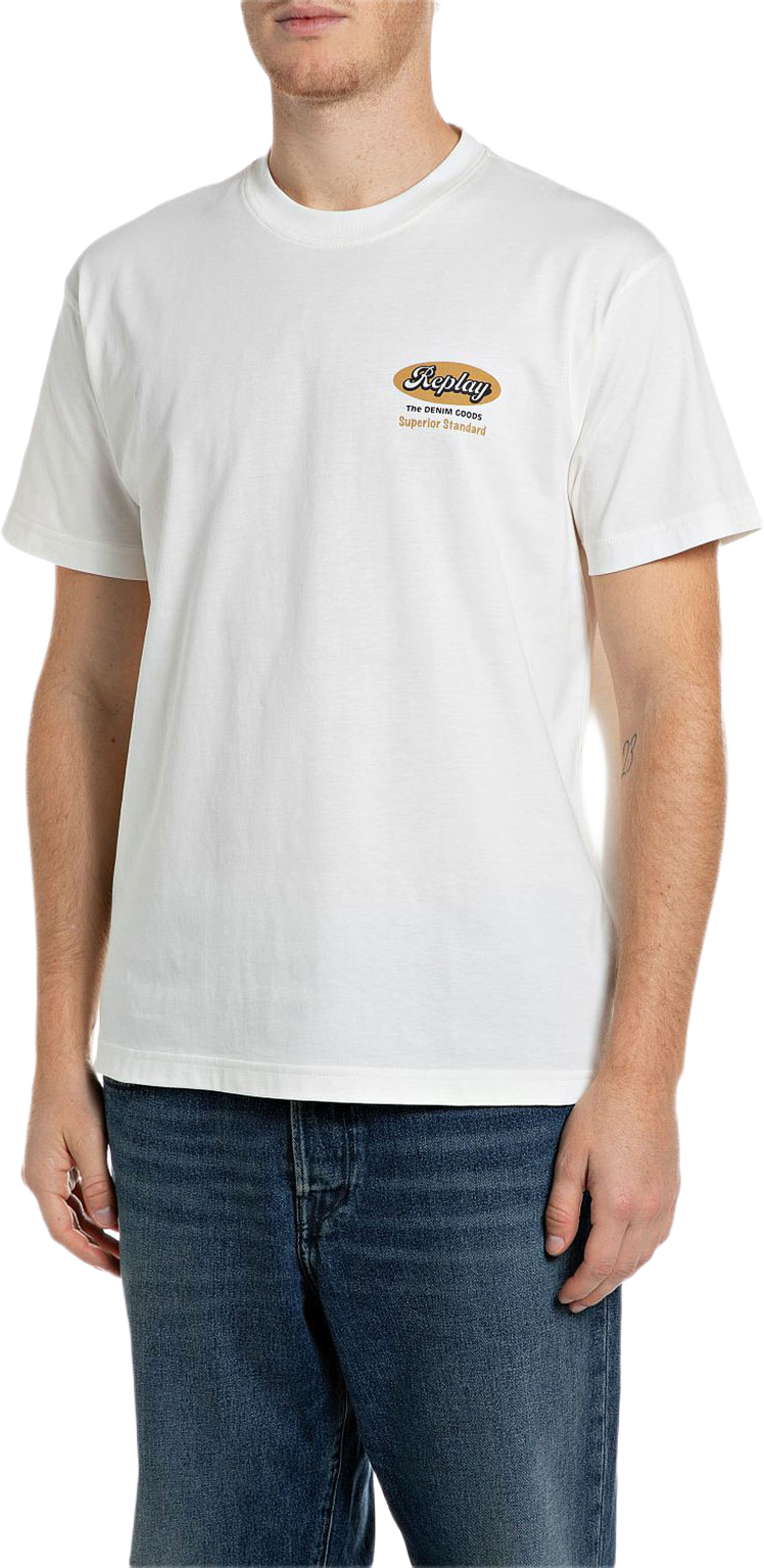 T-shirt with Design on Back, från Replay, i färgen Gardenia. Klicka för att öppna bilden i stort format