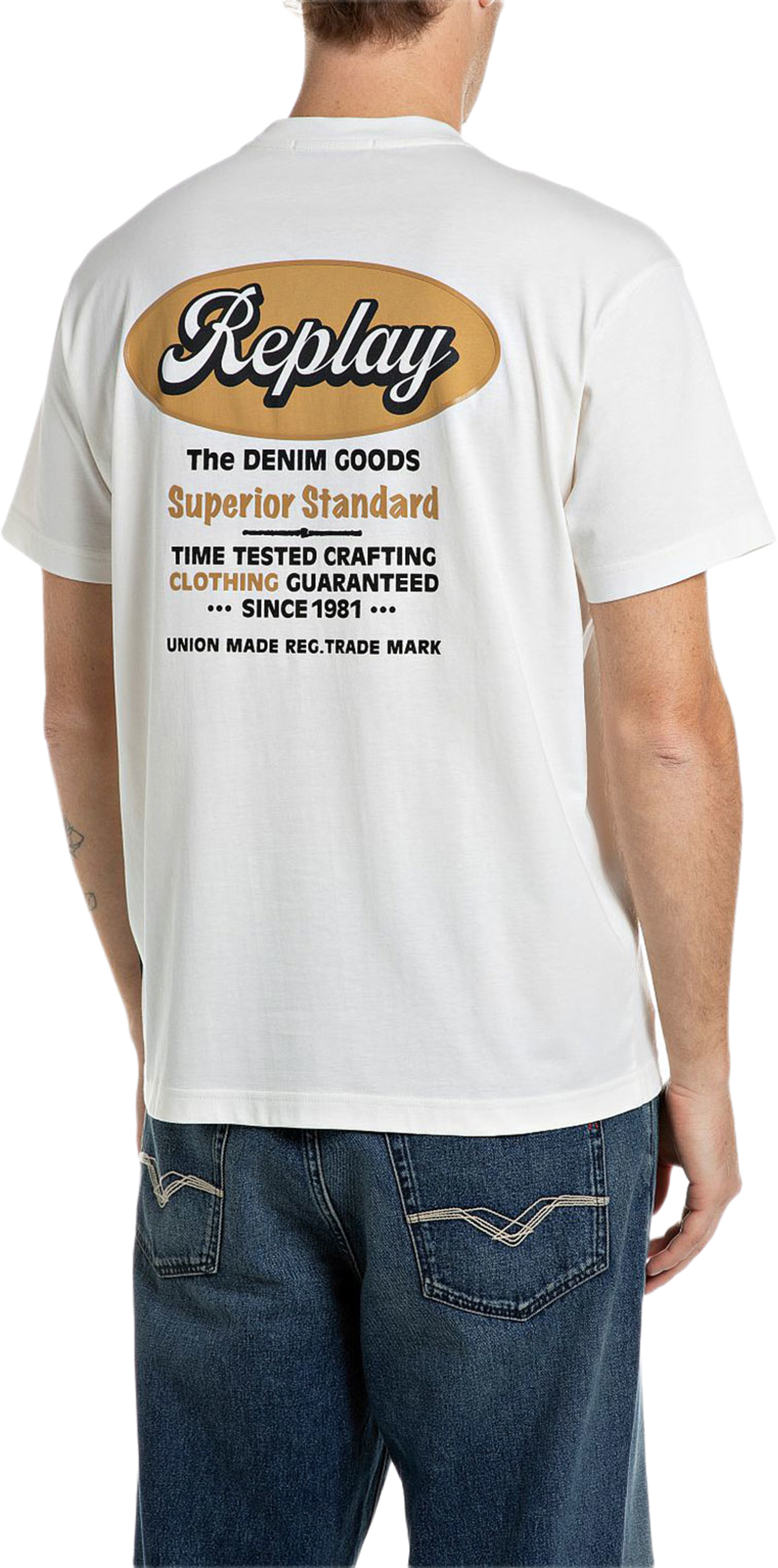 T-shirt with Design on Back, från Replay, i färgen Gardenia. Klicka för att öppna bilden i stort format