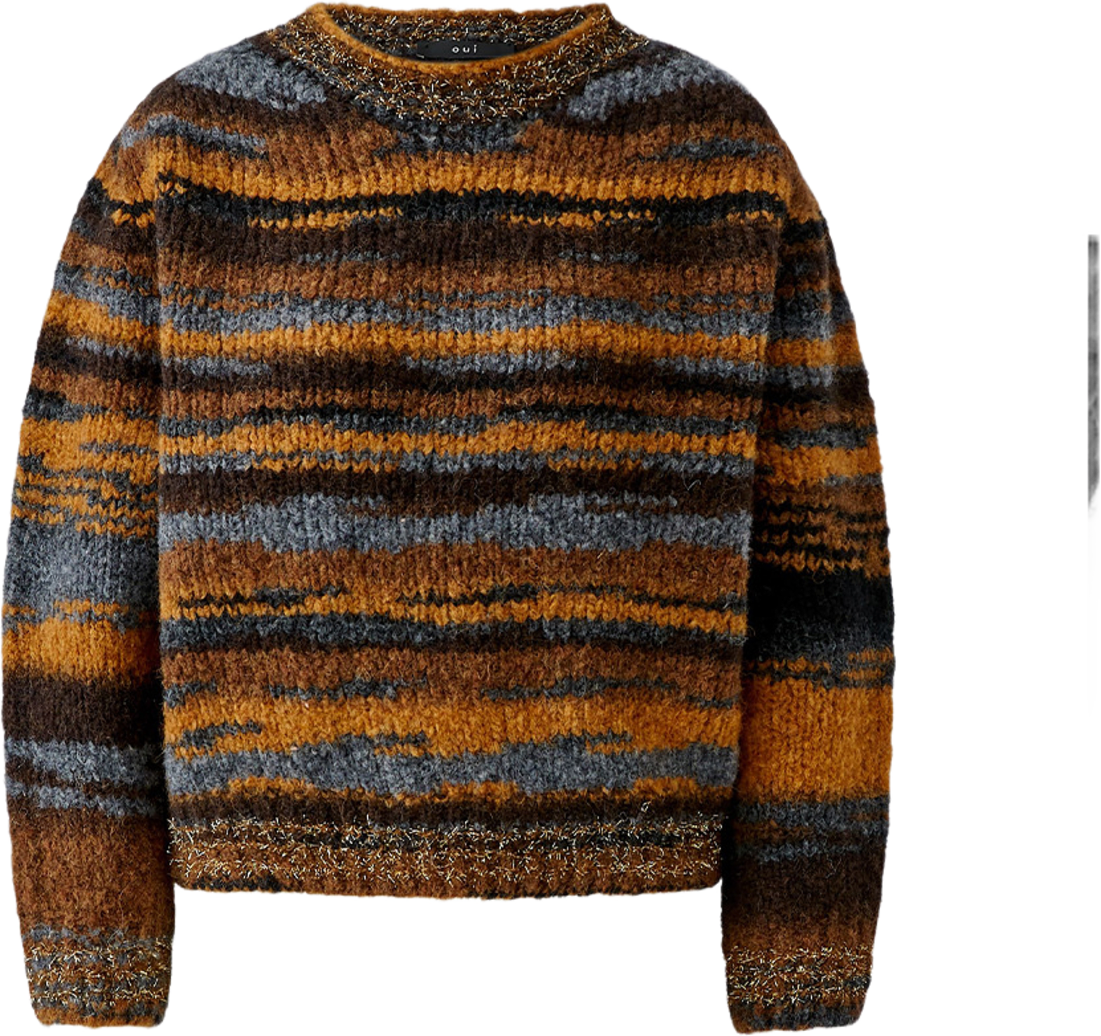 Stickad tröja, från Oui, i färgen Dk.brown Camel. Klicka för att öppna bilden i stort format
