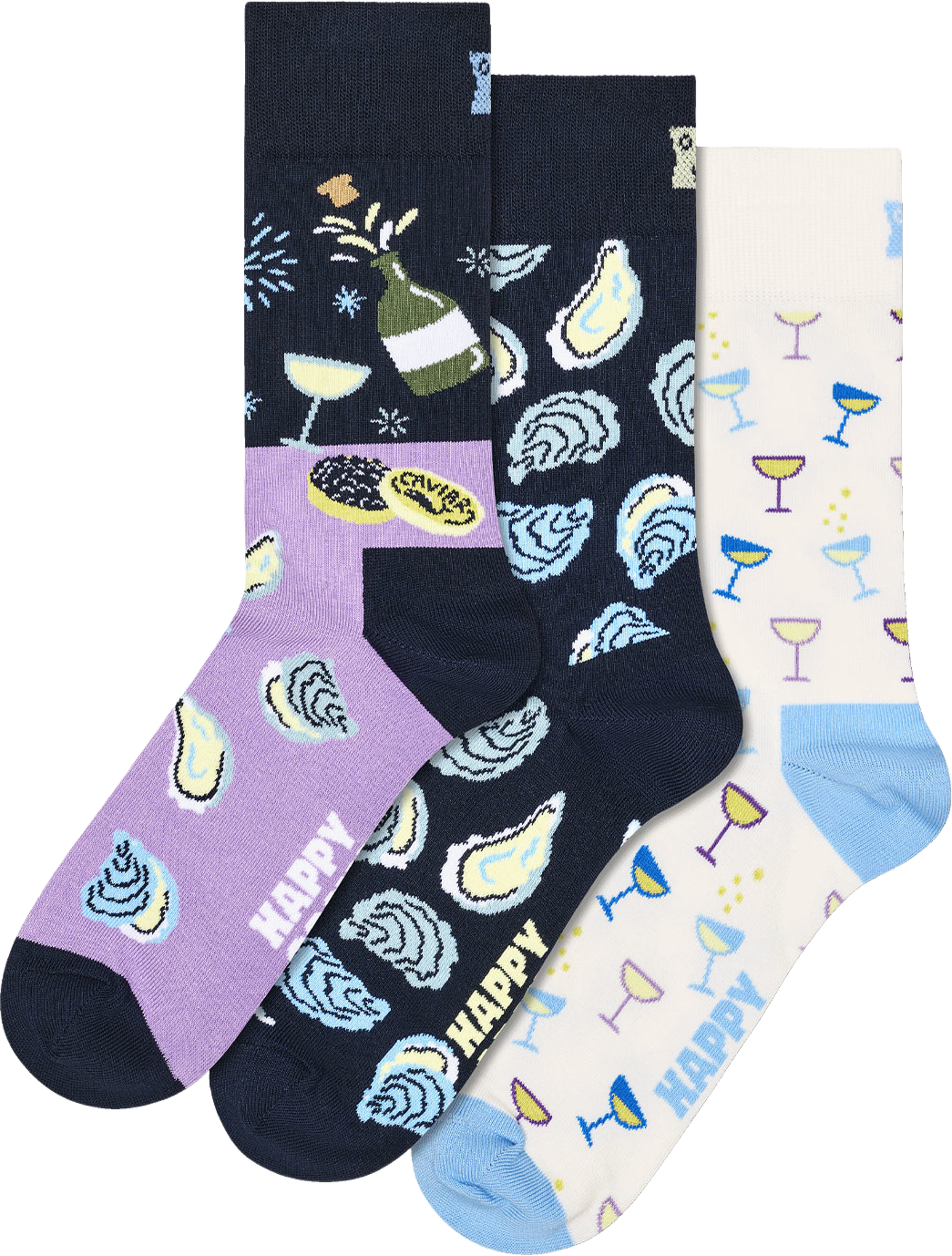 3-Pack Oyster Dinner Socks Gift Set, från Happy Socks, i färgen Navy. Klicka för att öppna bilden i stort format