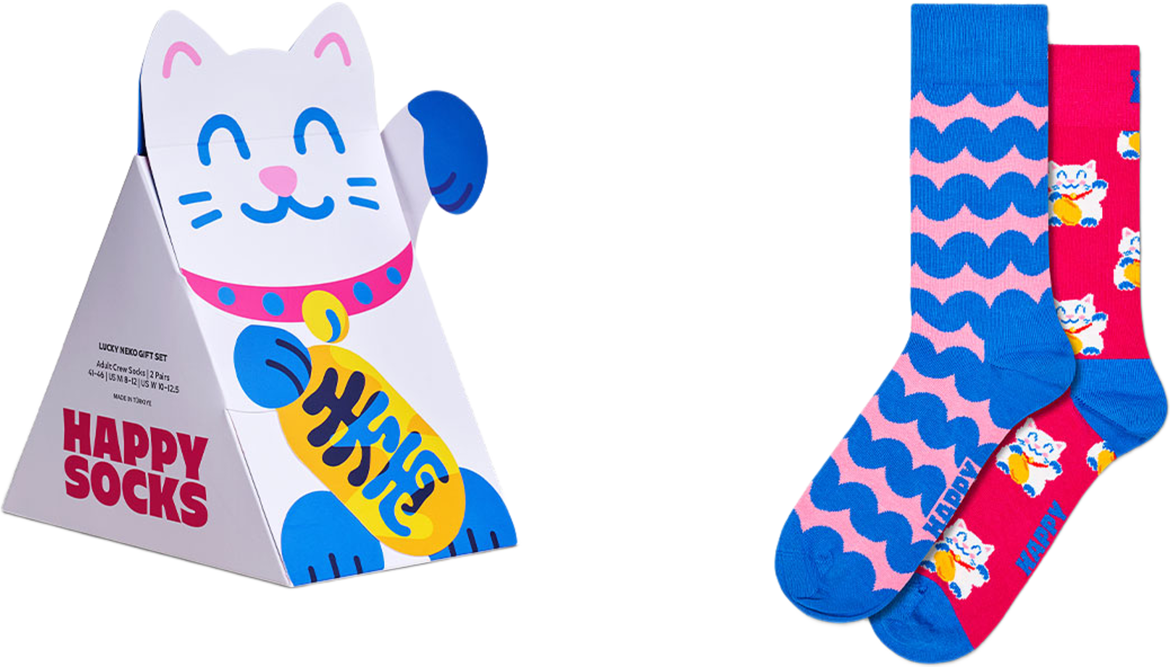 2-Pack Lucky Neko Socks Gift Set, från Happy Socks, i färgen Blue. Klicka för att öppna bilden i stort format