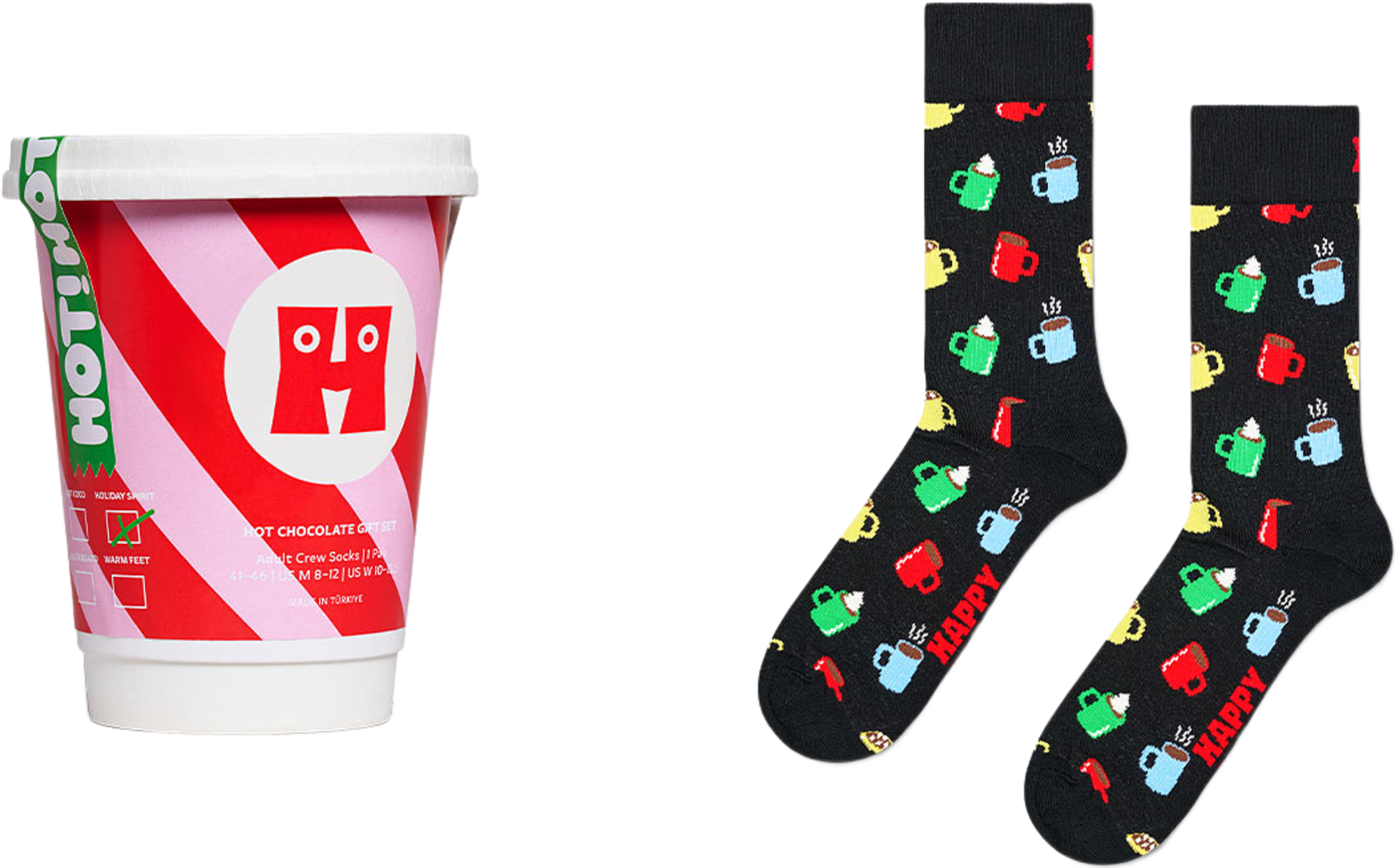 1-Pack Hot Chocolate Sock Gift Set, från Happy Socks, i färgen Black. Klicka för att öppna bilden i stort format
