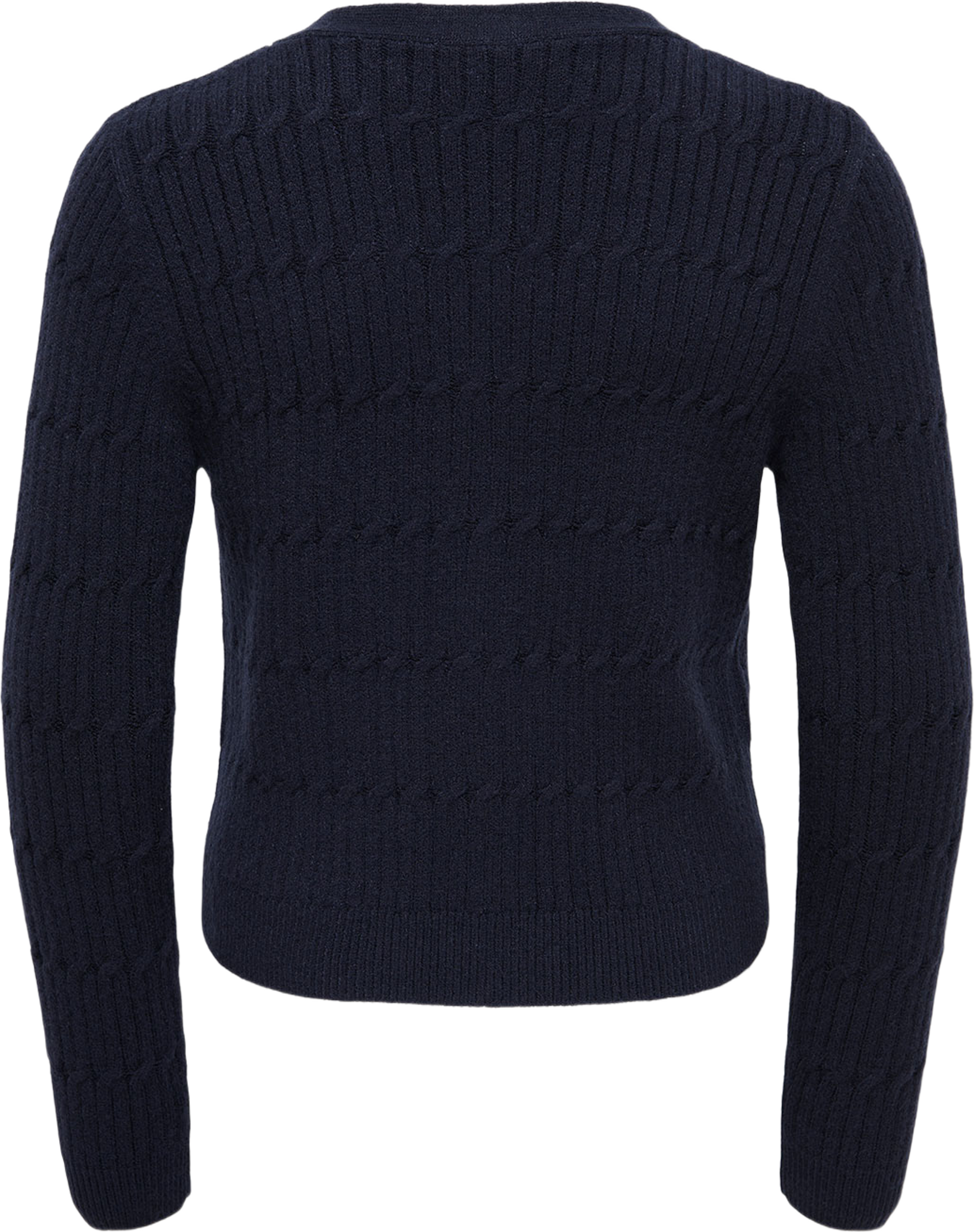Katia Cable V-Neck Cardigan, från Only, i färgen Night Sky Melange/Gold Heart Buttons. Klicka för att öppna bilden i stort format