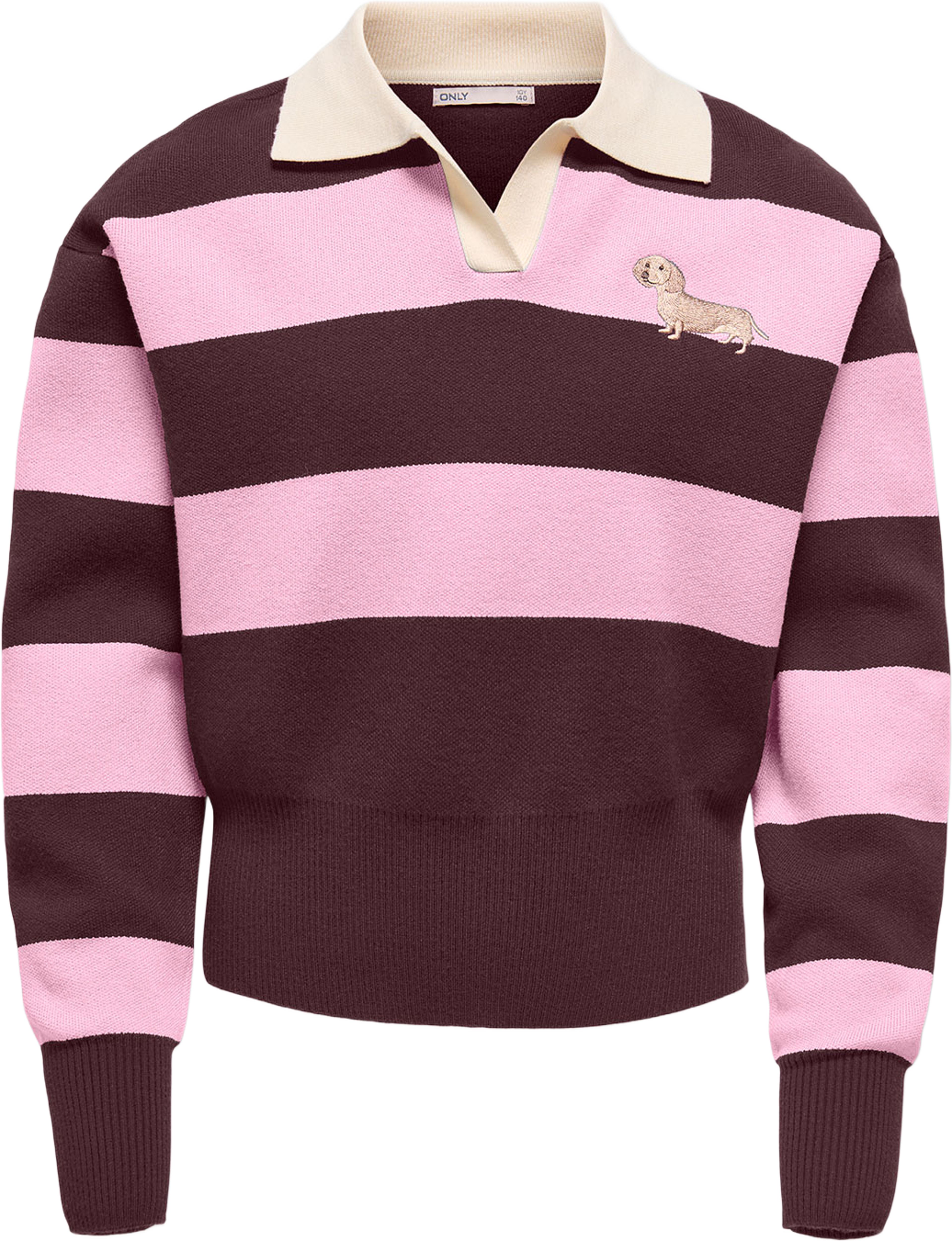 Alvi Polo O-Neck Knit, från Only, i färgen Fudge Pink Lady. Klicka för att öppna bilden i stort format
