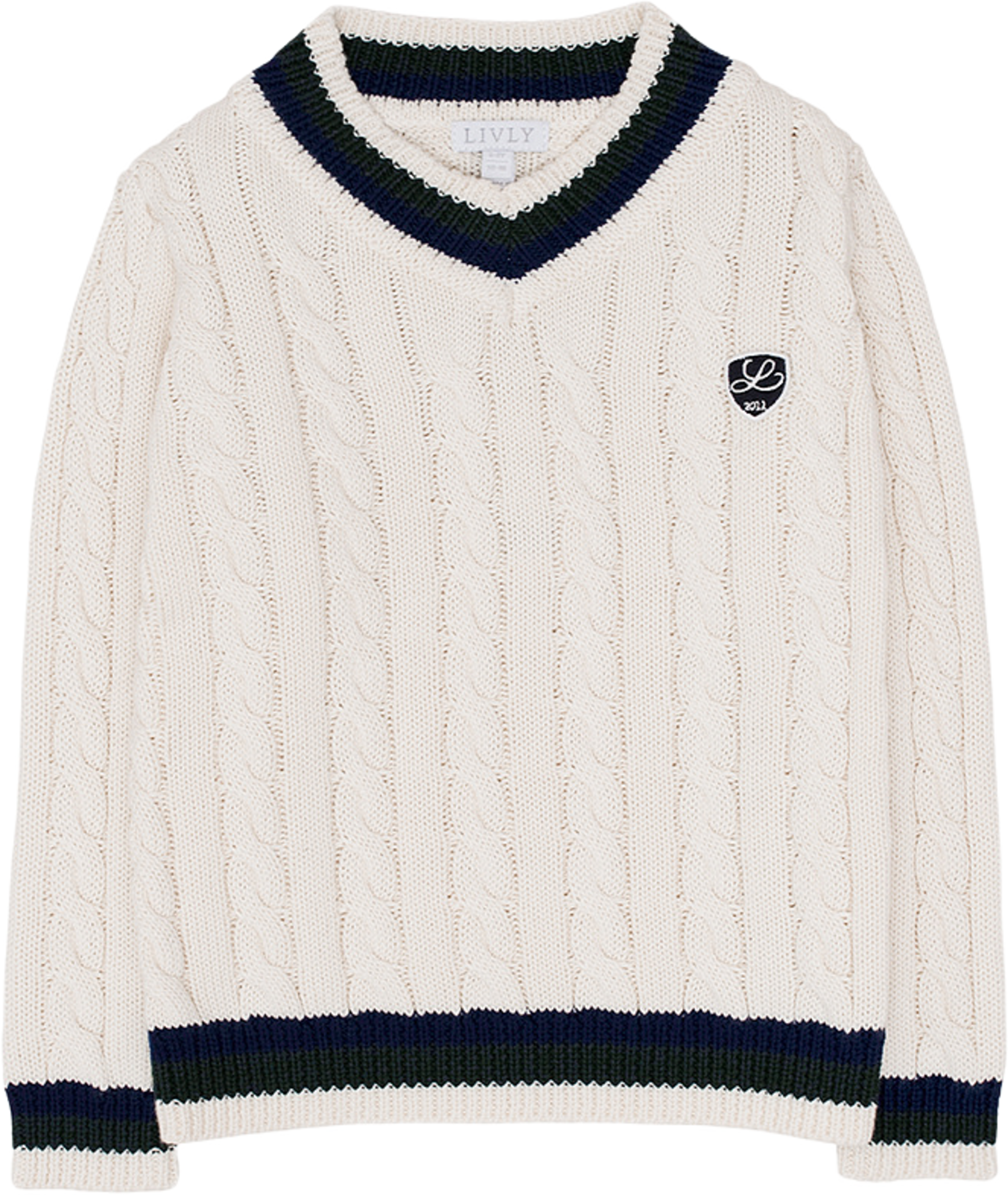 Cable Knit V-neck Sweater, från Livly, i färgen Off White. Klicka för att öppna bilden i stort format