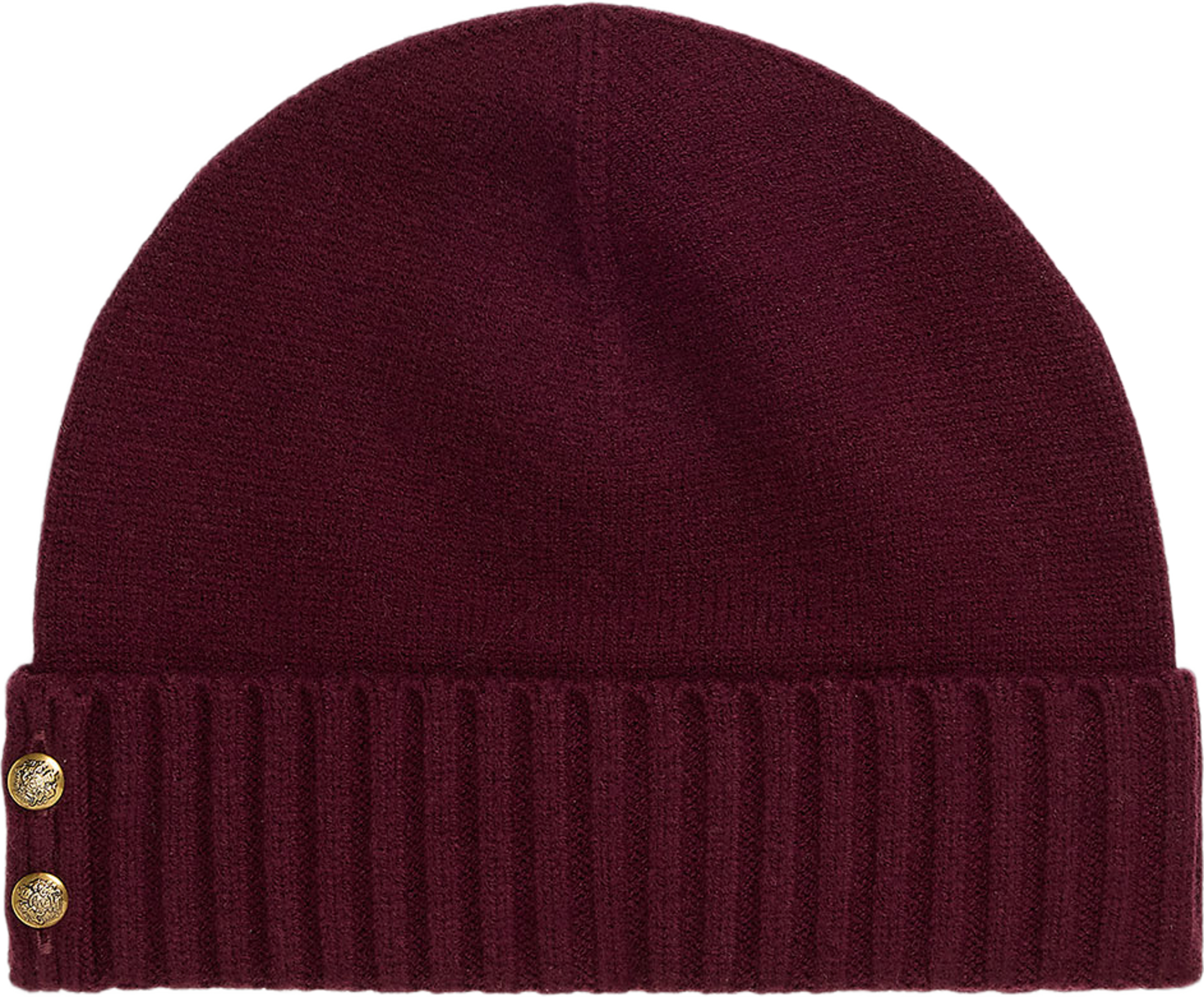Button-Trim Knit Beanie, från Lauren Ralph Lauren, i färgen Dark Garnet. Klicka för att öppna bilden i stort format