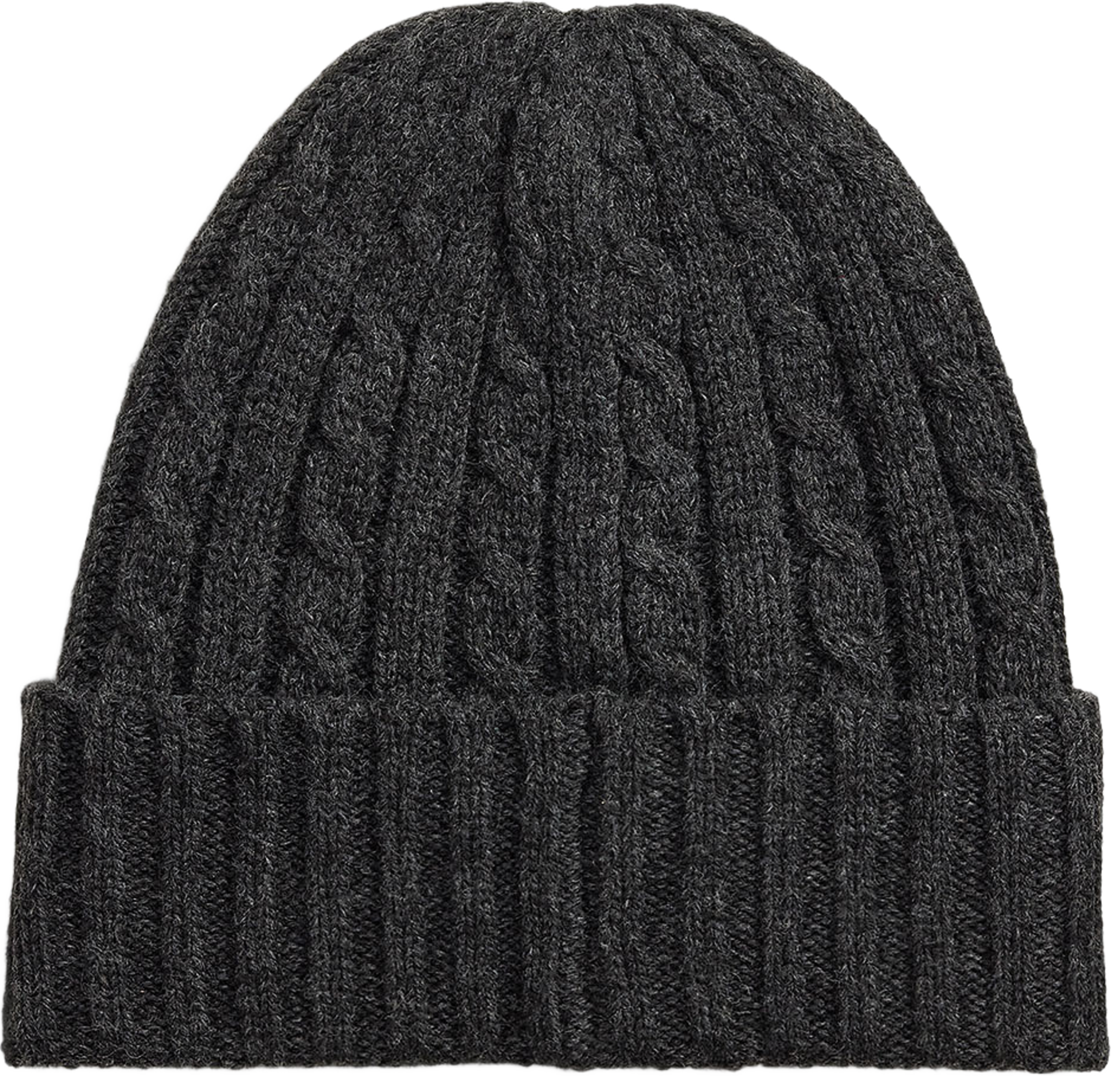 Embroidered-Logo Cable-Knit Beanie, från Lauren Ralph Lauren, i färgen Onyx Heather. Klicka för att öppna bilden i stort format