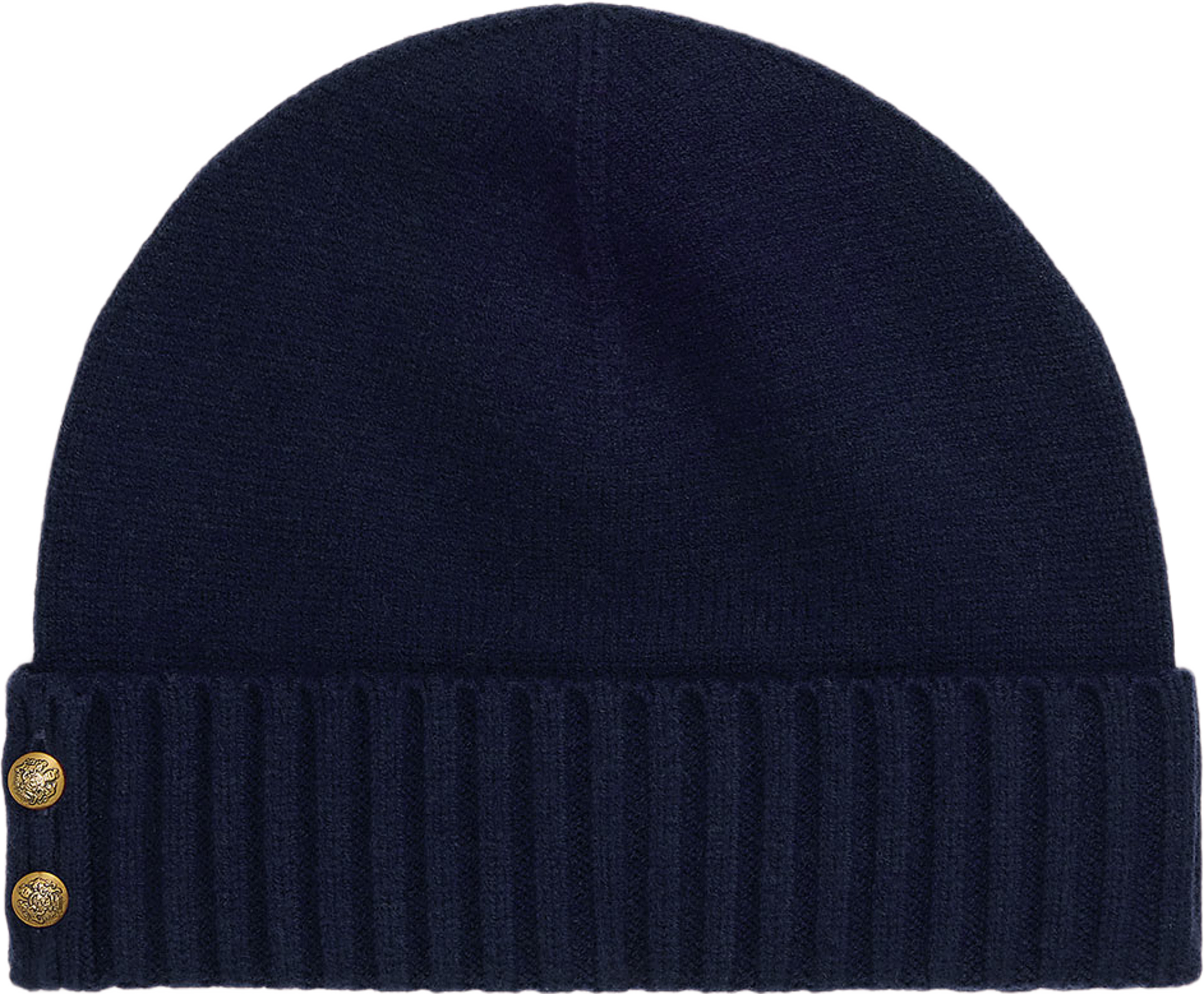 Button-Trim Knit Beanie, från Lauren Ralph Lauren, i färgen Navy. Klicka för att öppna bilden i stort format