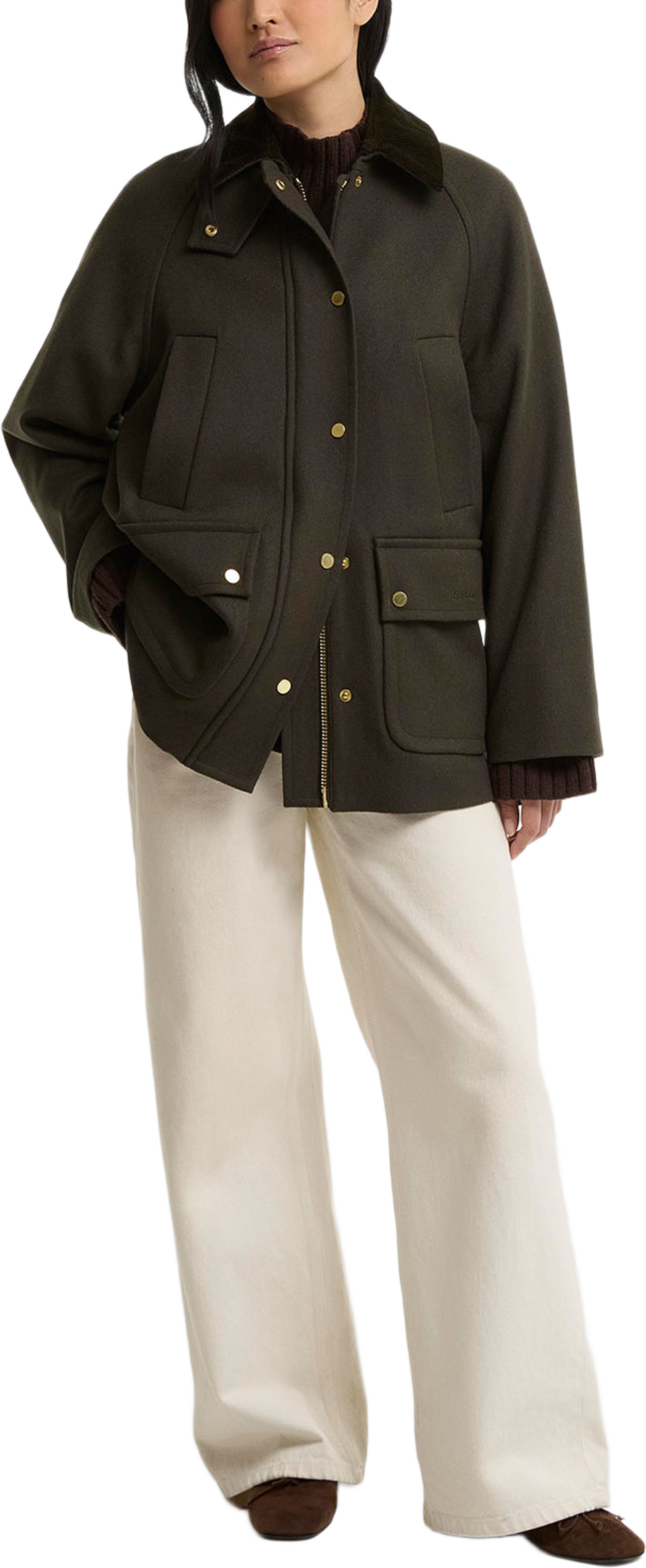 Barbour Women's Bedale Wool Coat, från Barbour, i färgen Olive / Shadow Classic. Klicka för att öppna bilden i stort format