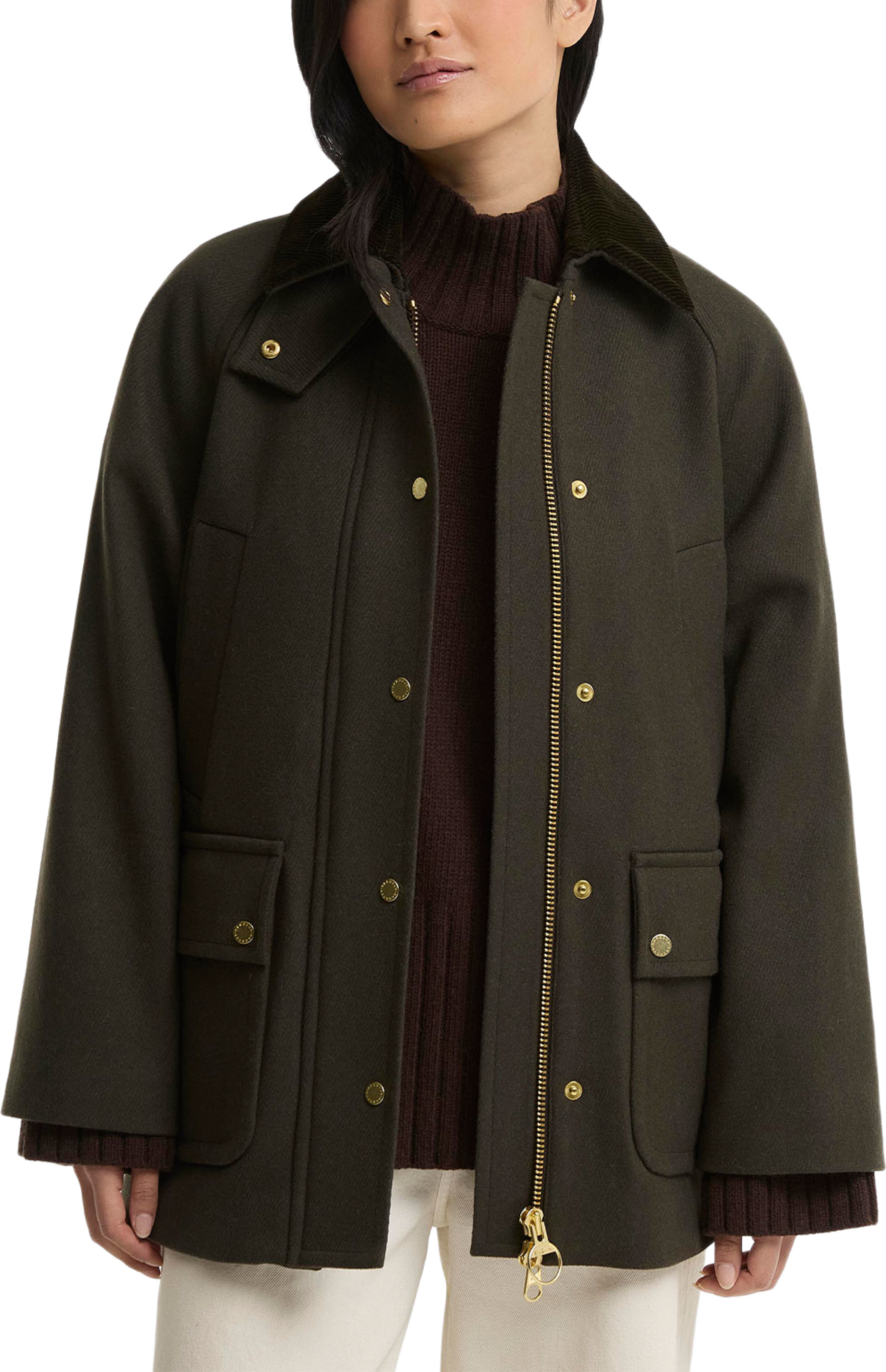 Barbour Women's Bedale Wool Coat, från Barbour, i färgen Olive / Shadow Classic. Klicka för att öppna bilden i stort format