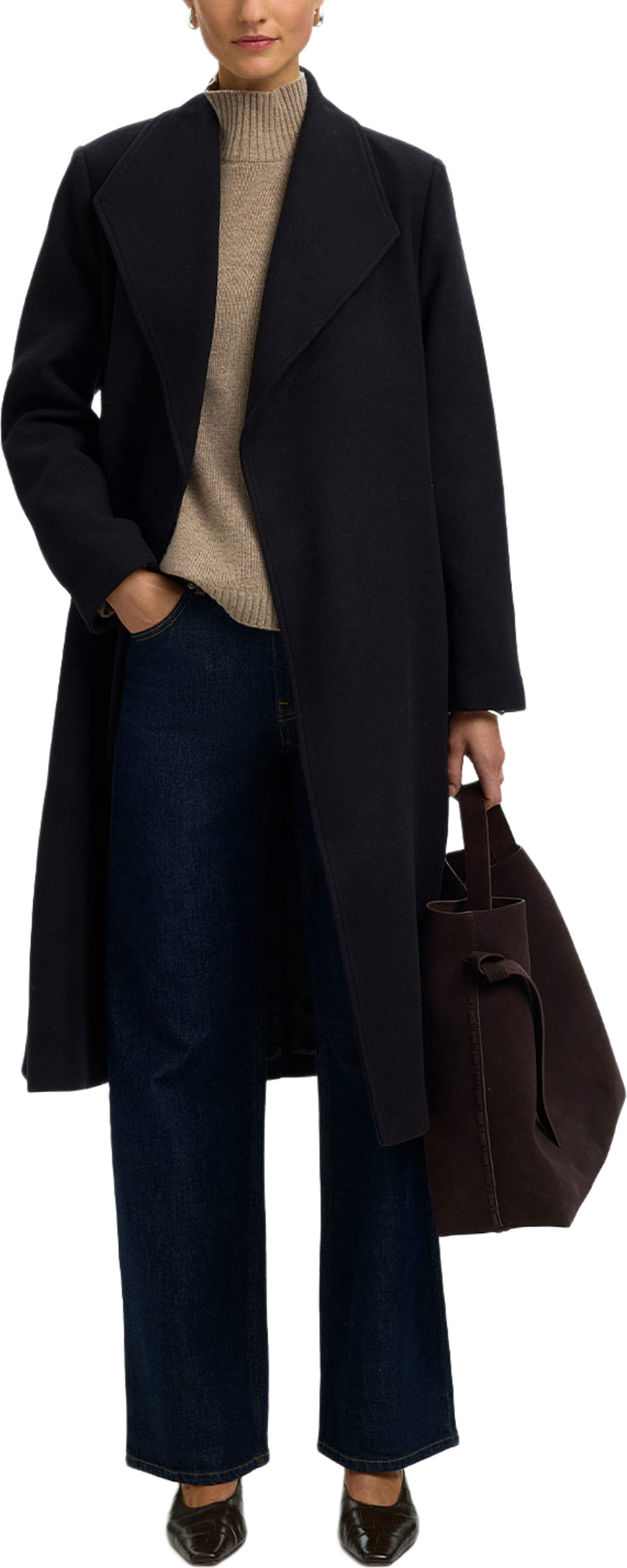 Zia-rosa Wool Blend Coat, från Selected, i färgen Black. Klicka för att öppna bilden i stort format