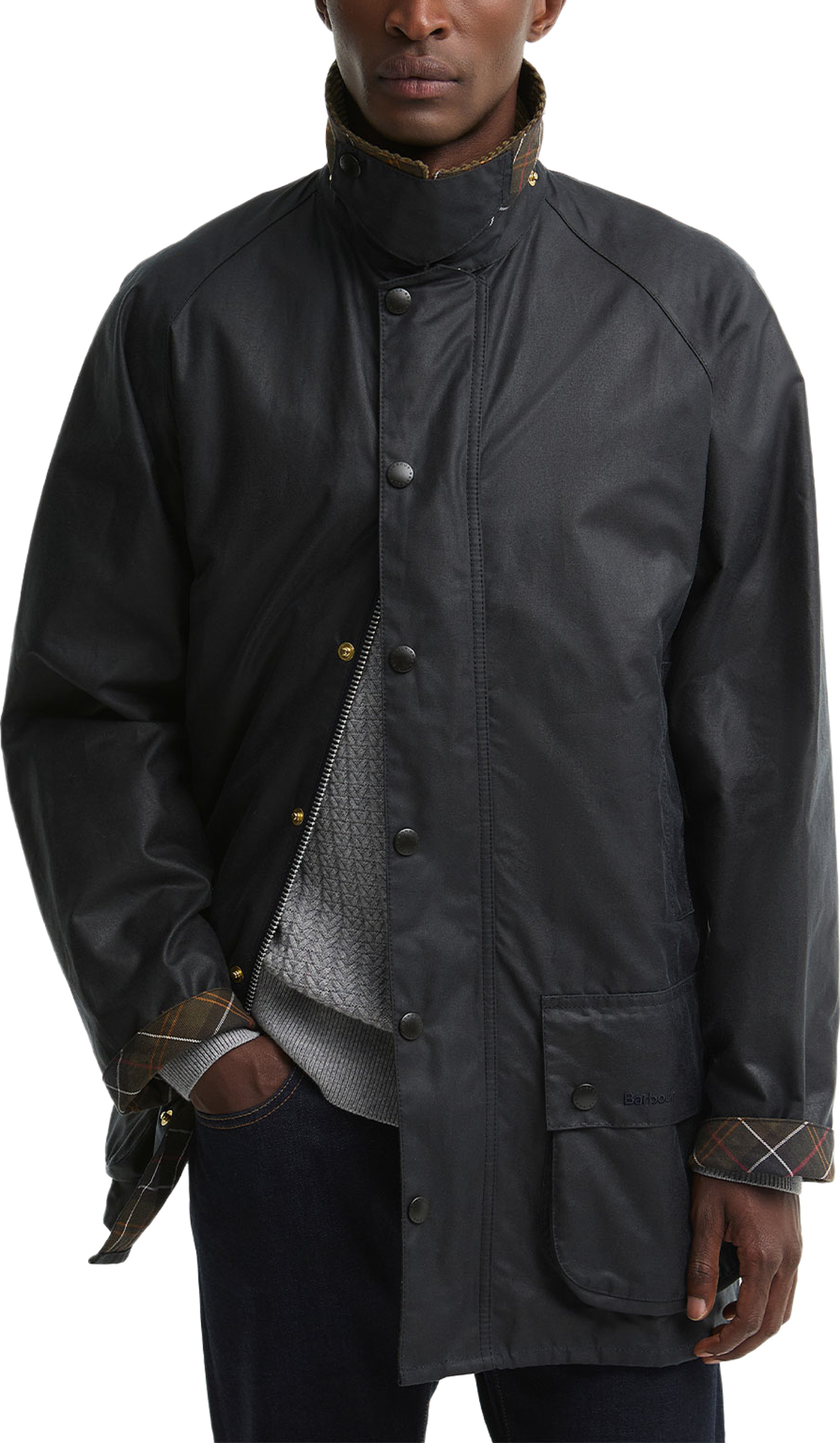 Barbour Icons Beaufort Wax Jacket, från Barbour, i färgen Navy. Klicka för att öppna bilden i stort format