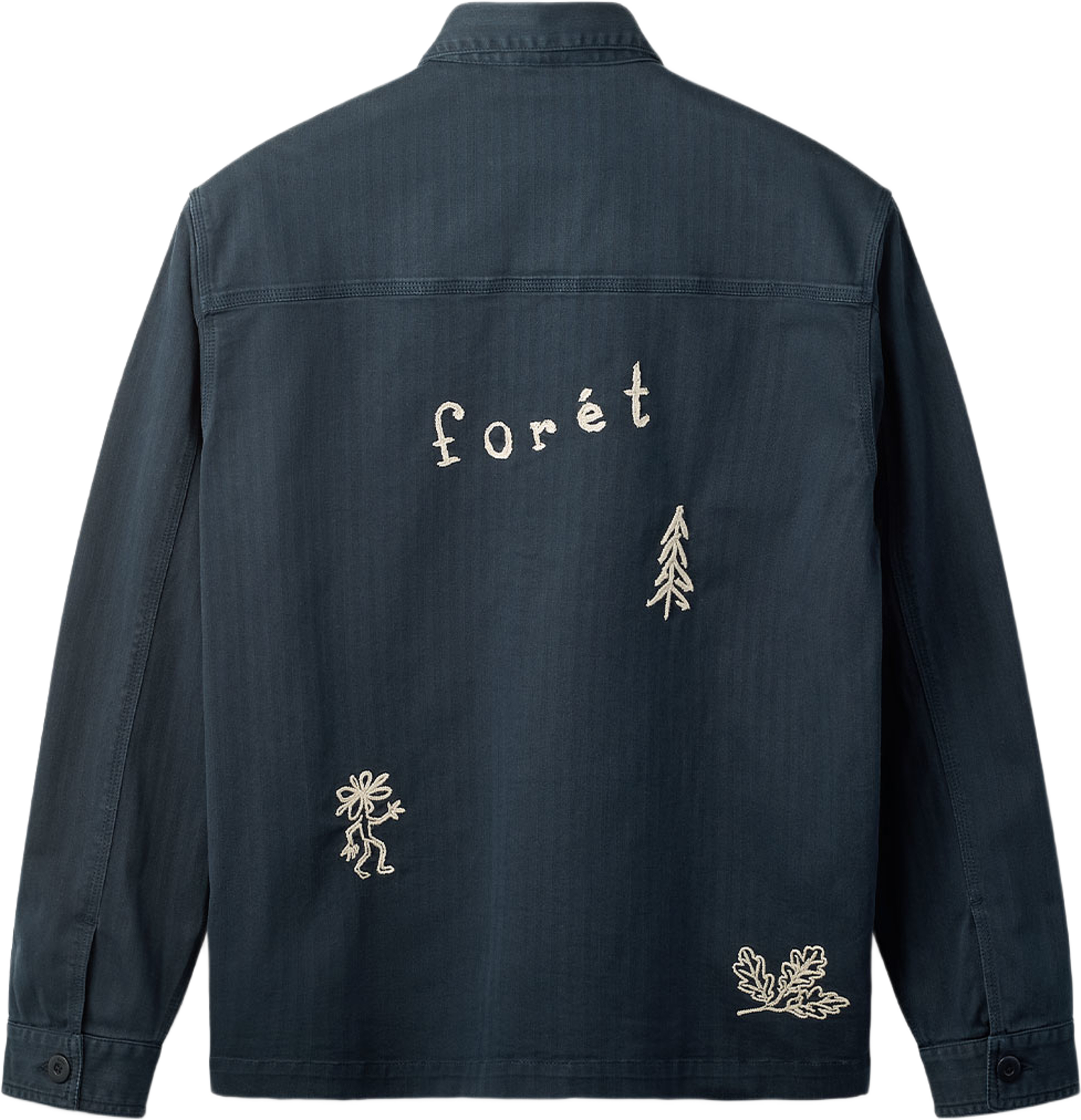 Berry Herringbone Embroidery Overshirt, från Forét, i färgen Navy. Klicka för att öppna bilden i stort format