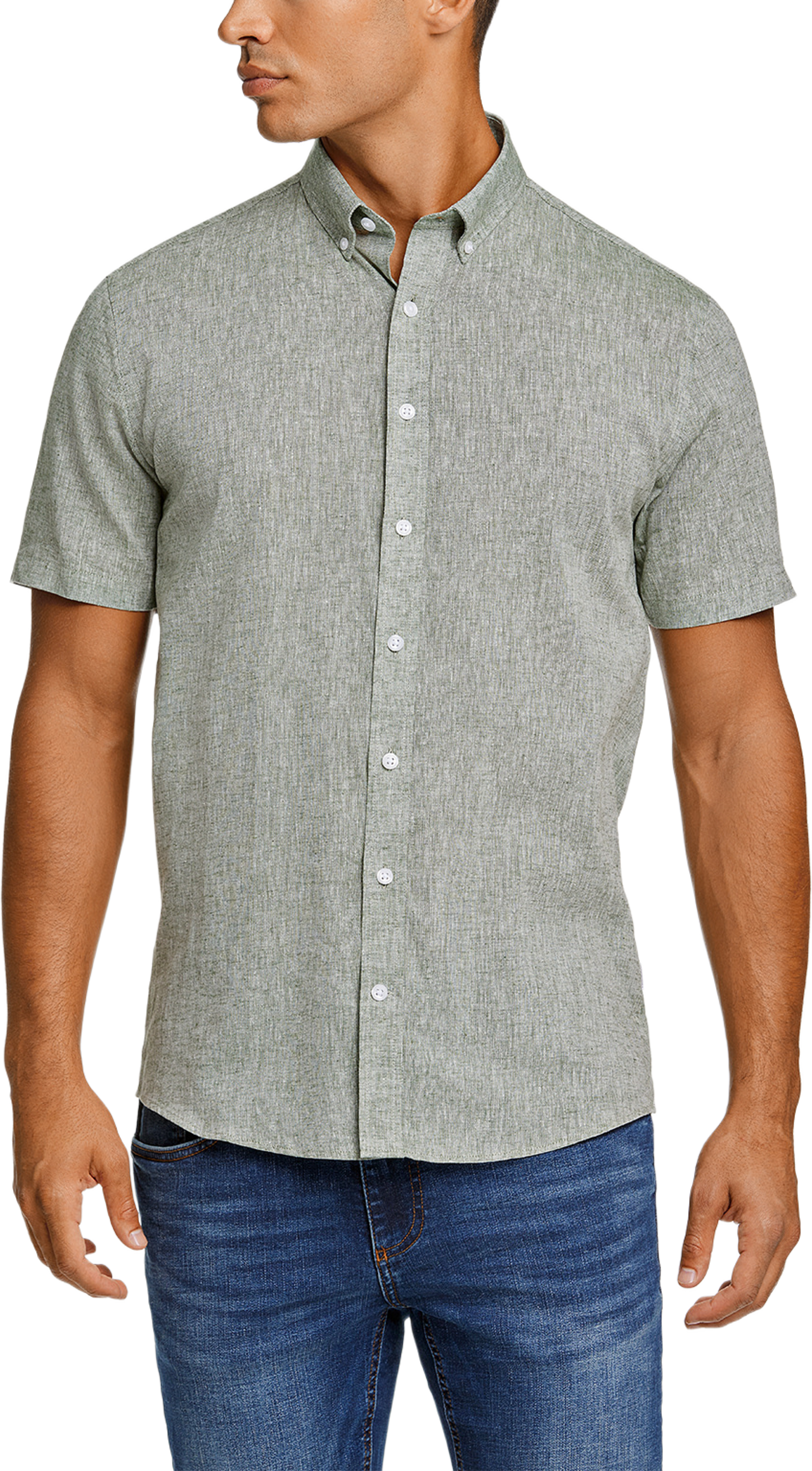 Linen/cotton S/S Shirt, från Lindbergh, i färgen Army. Klicka för att öppna bilden i stort format