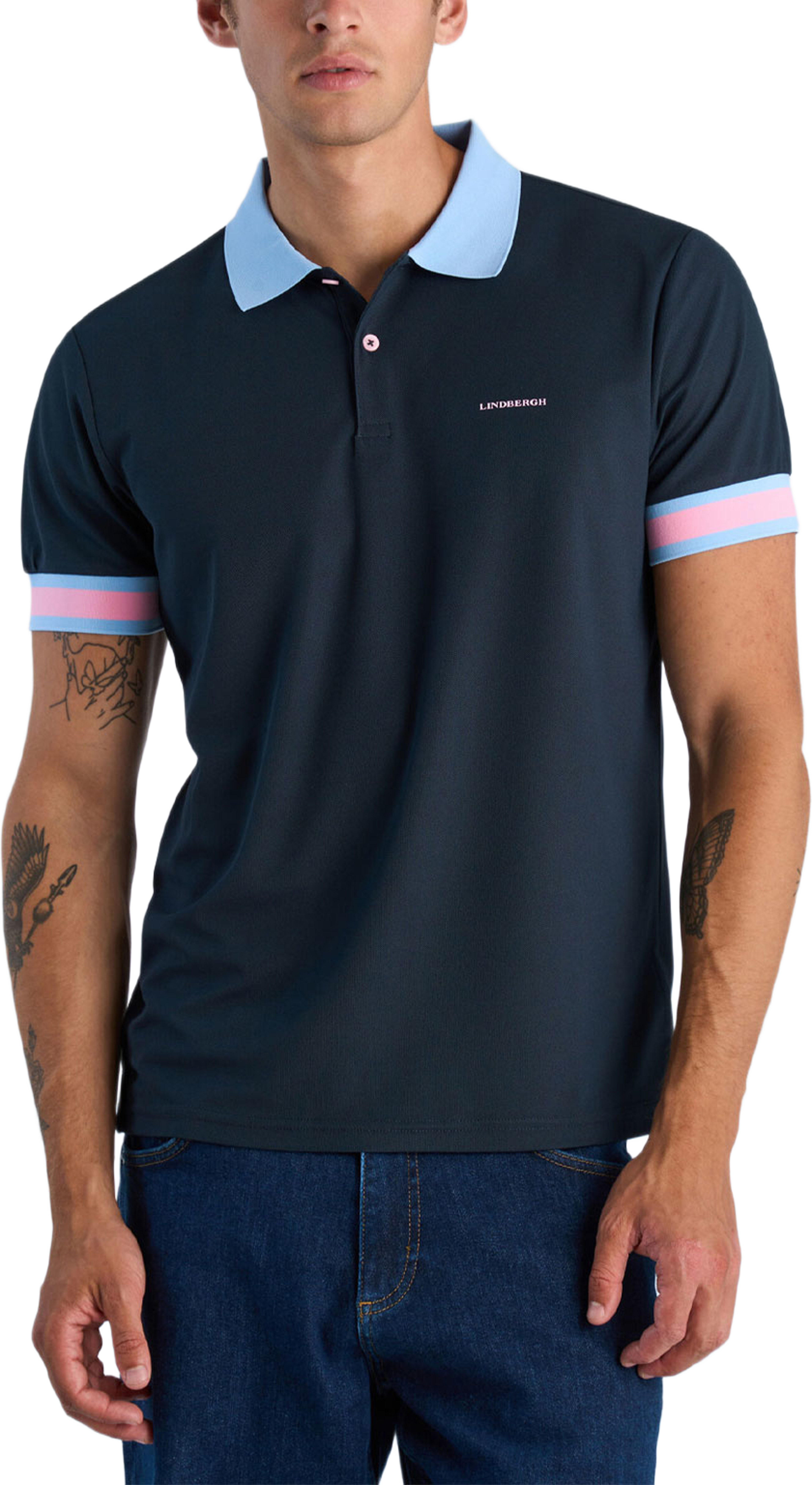 Functional polo pique S/S, från Lindbergh, i färgen Navy. Klicka för att öppna bilden i stort format