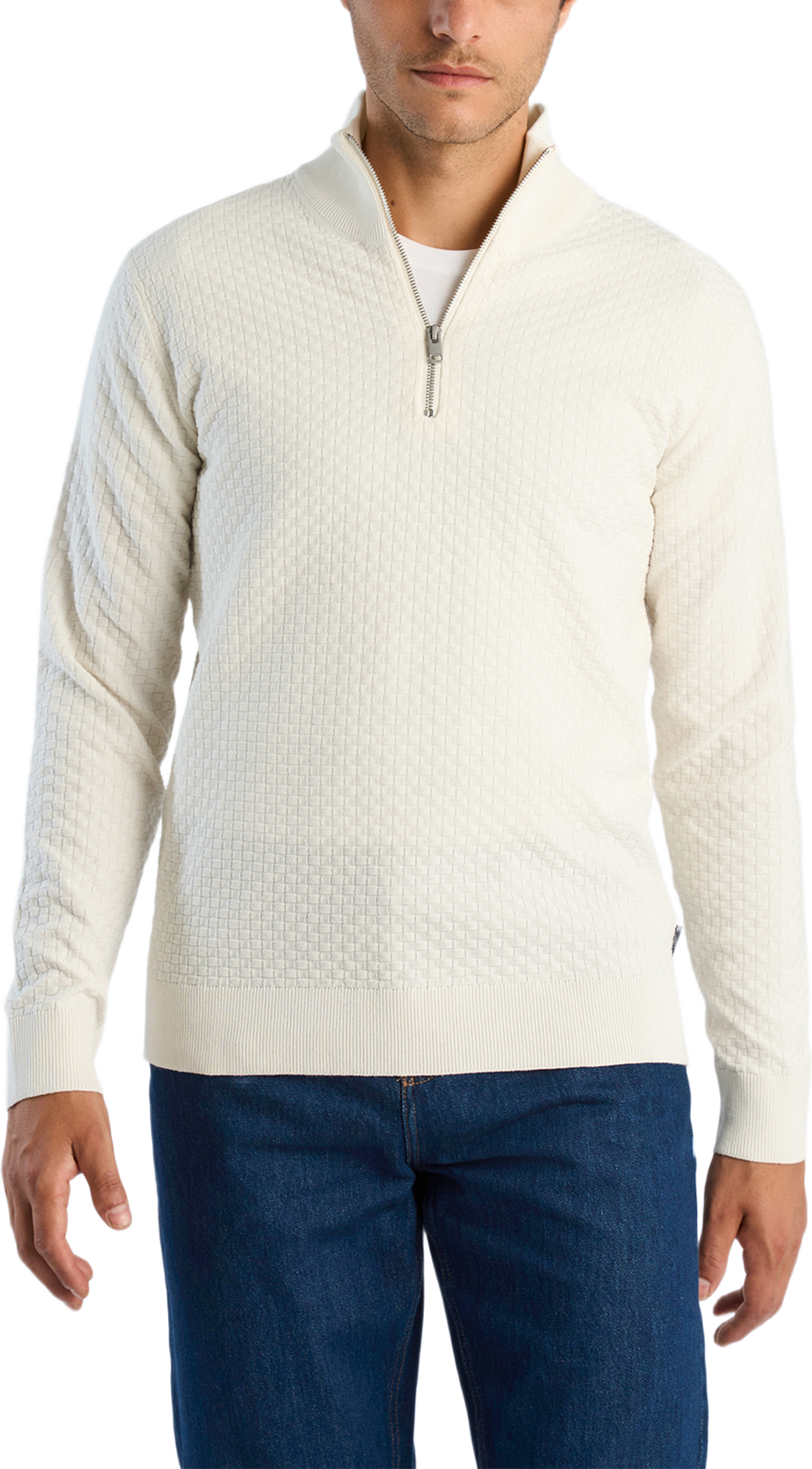Structure half zip, från Lindbergh, i färgen Off White. Klicka för att öppna bilden i stort format