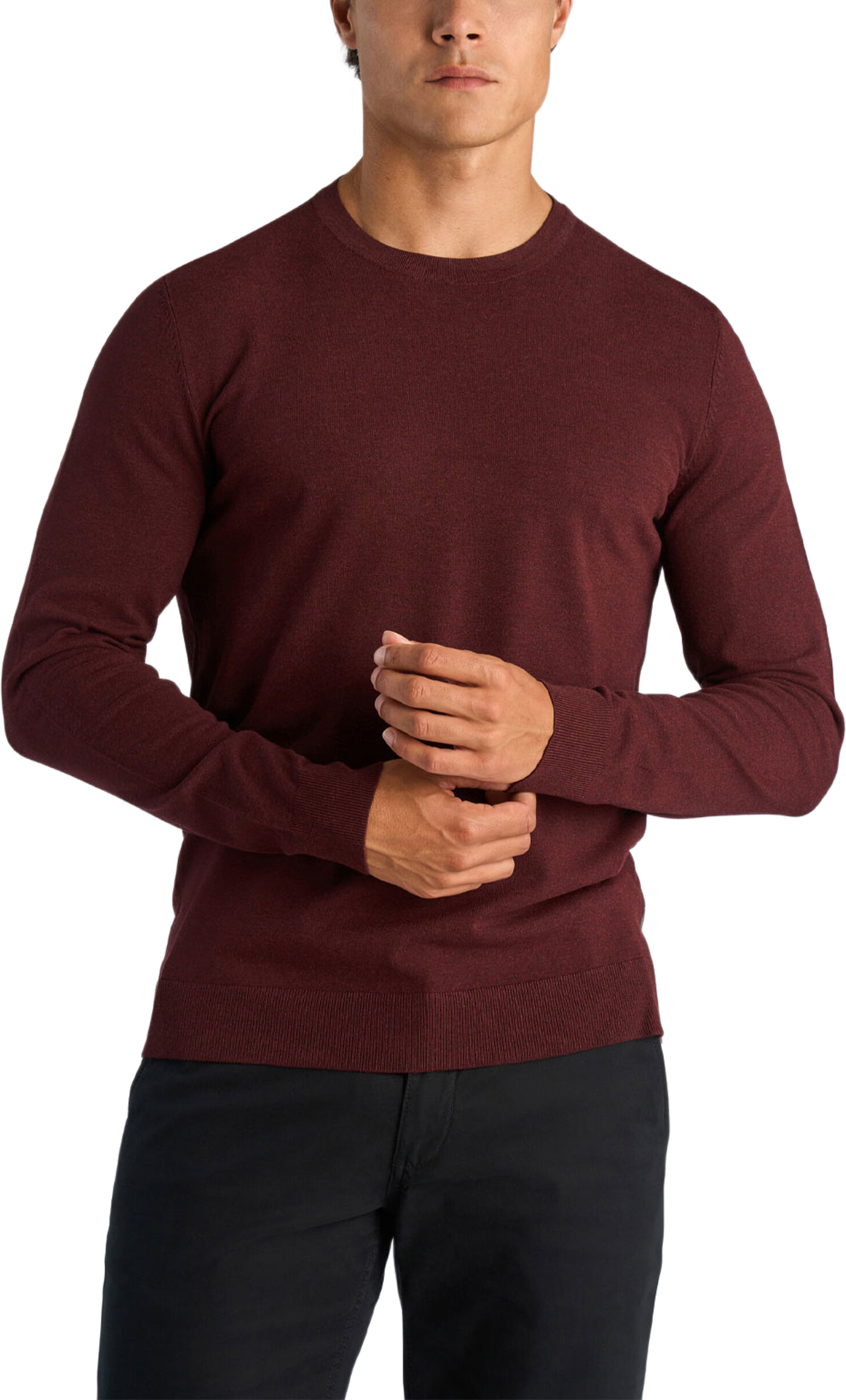 Soft viscose blend o-neck knit, från Lindbergh, i färgen Dk Cherry Mel. Klicka för att öppna bilden i stort format
