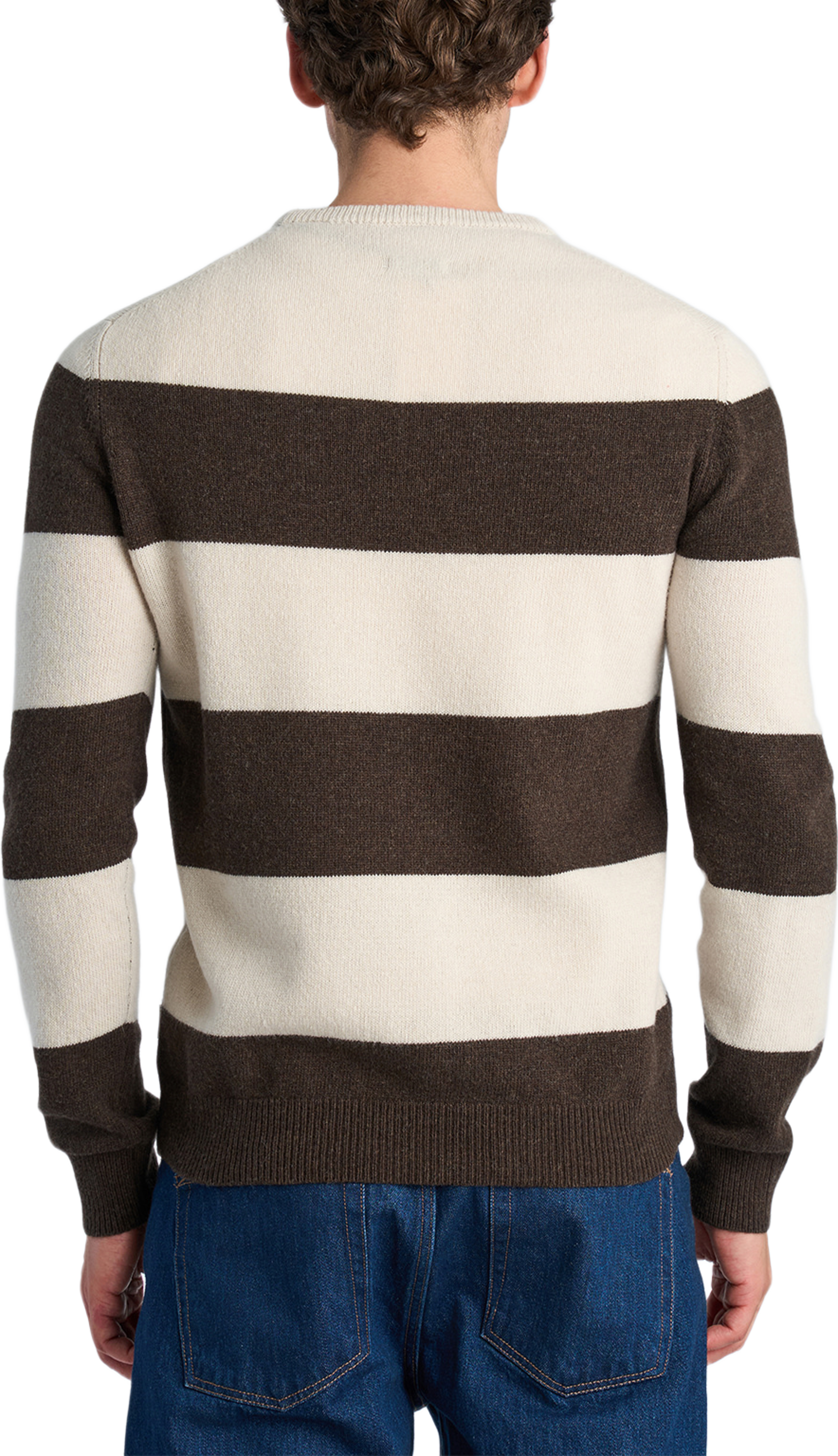 Lambswool striped o-neck knit, från Lindbergh, i färgen Dk Brown Mel. Klicka för att öppna bilden i stort format