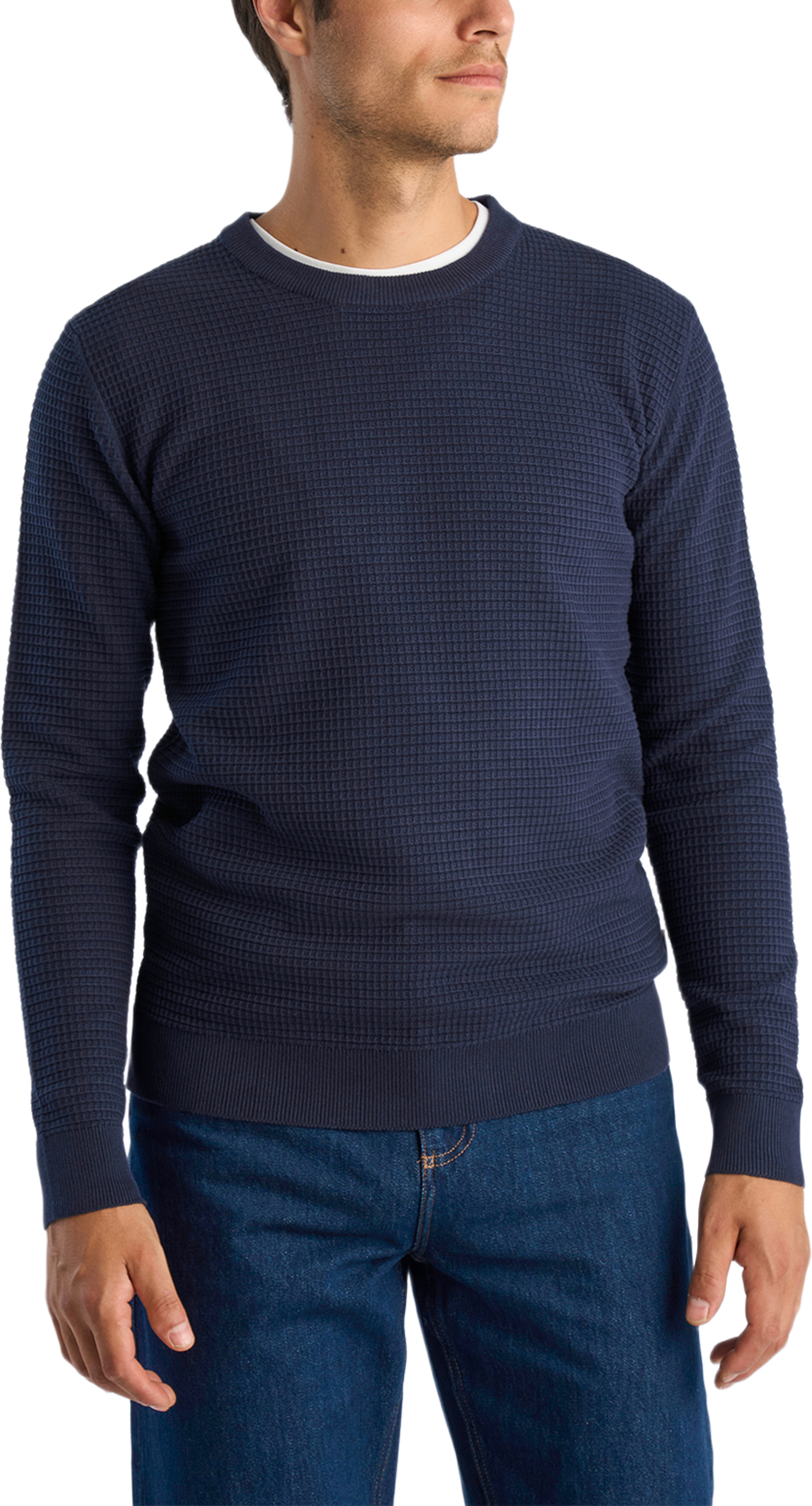 Structure O-neck L/S Knit, från Lindbergh, i färgen Navy. Klicka för att öppna bilden i stort format
