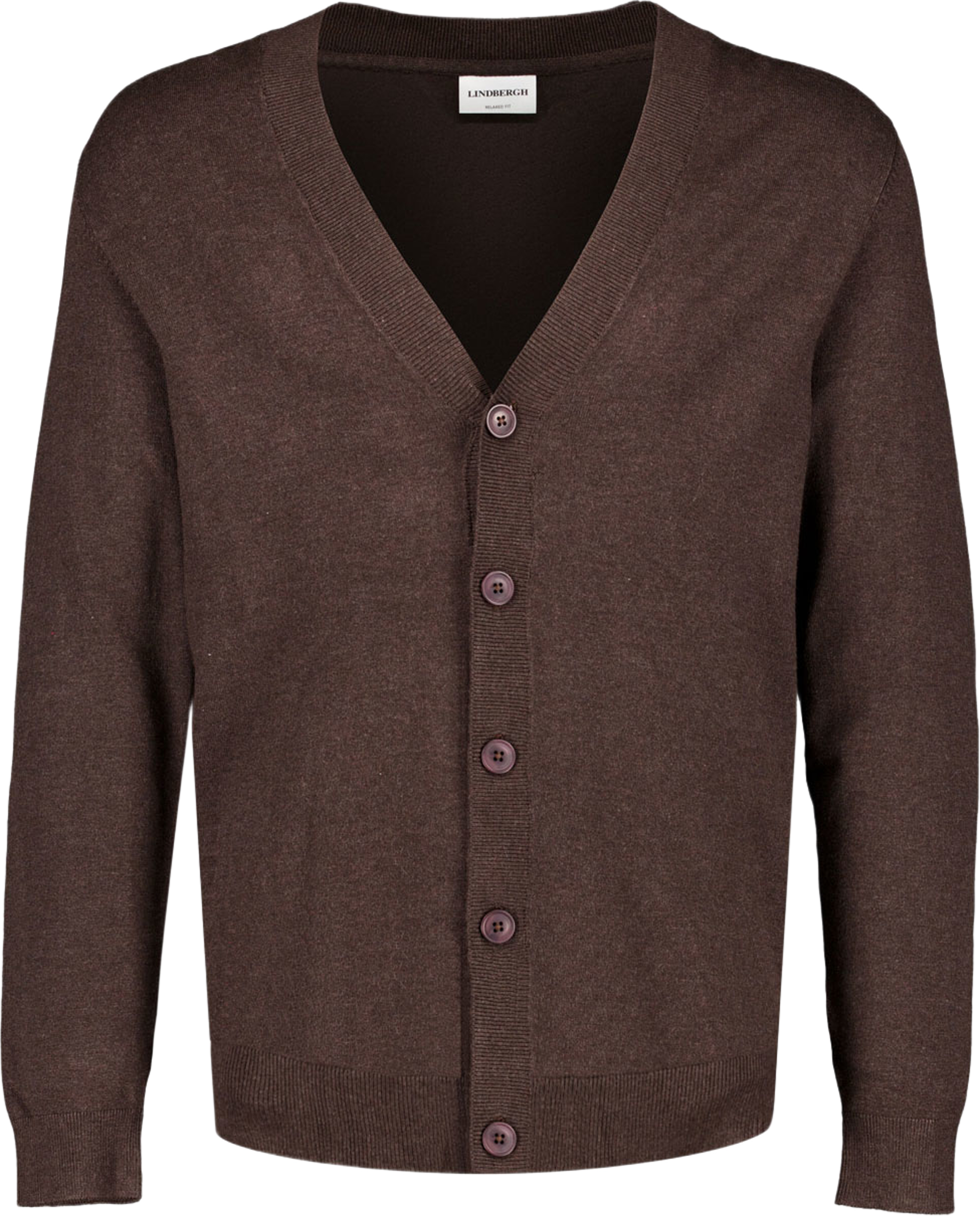 Ecovero v-neck button cardigan Knit, från Lindbergh, i färgen Dk Brown Mel. Klicka för att öppna bilden i stort format