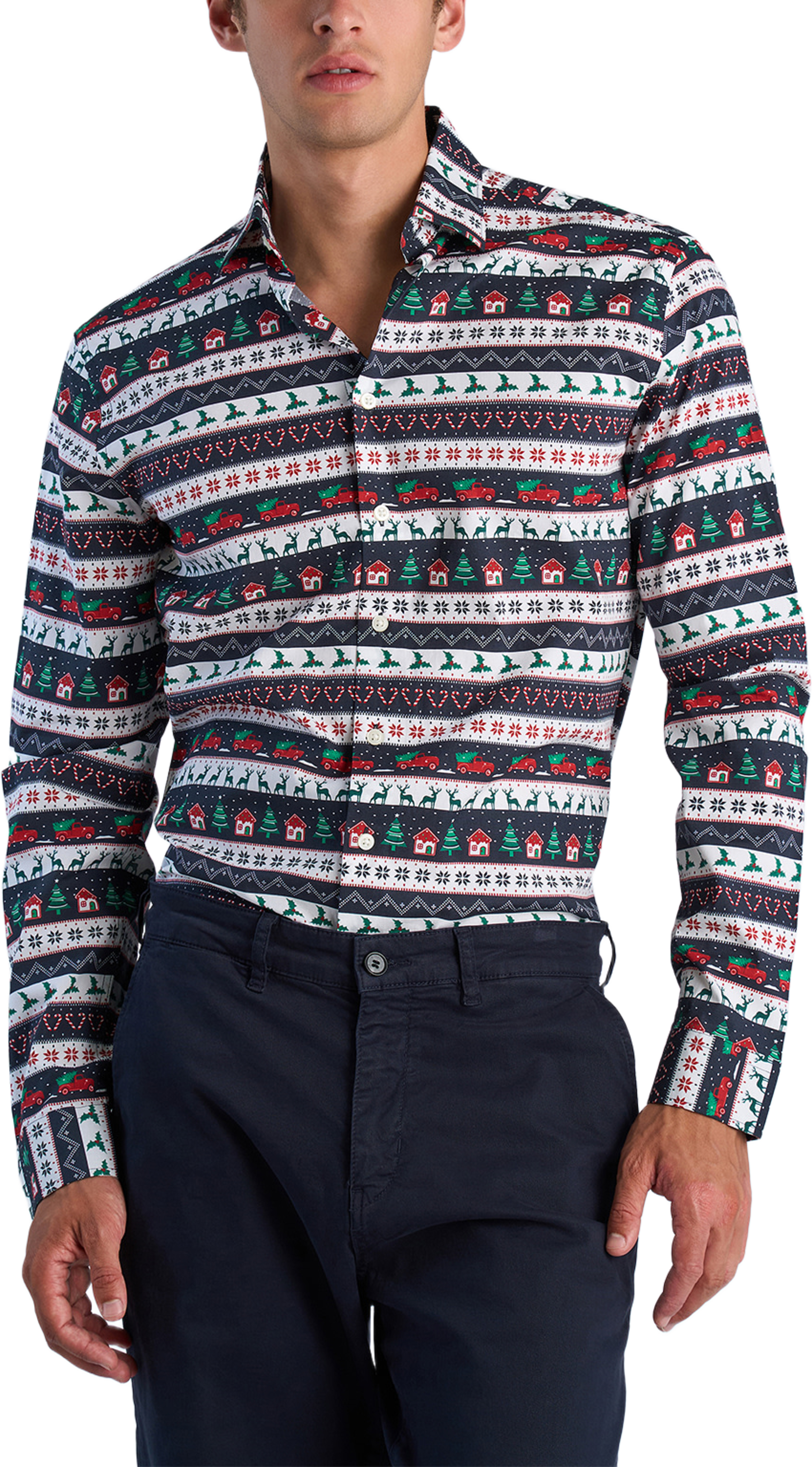 AOP Christmas Shirt, från Lindbergh, i färgen Dk Blue. Klicka för att öppna bilden i stort format
