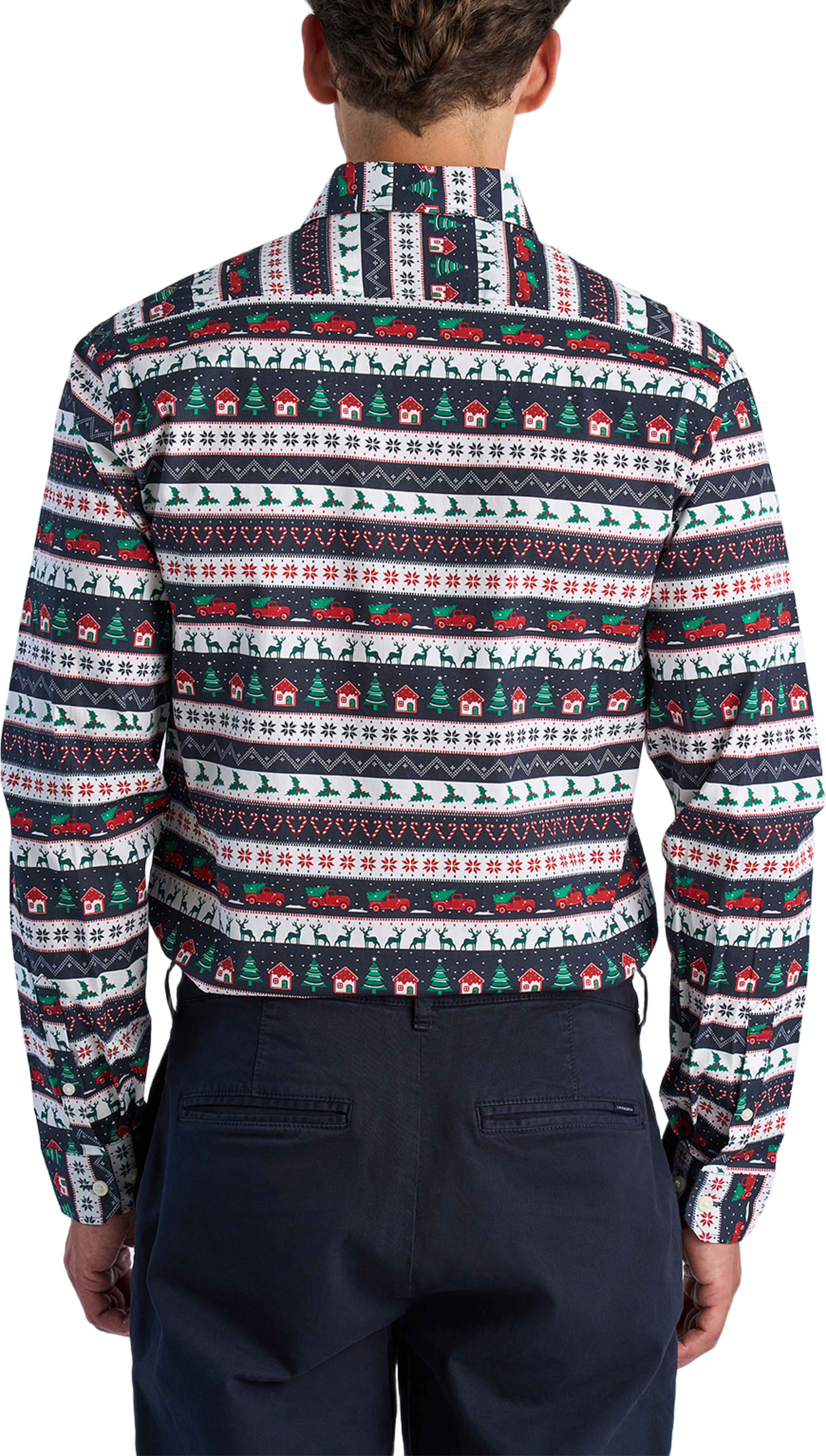 AOP Christmas Shirt, från Lindbergh, i färgen Dk Blue. Klicka för att öppna bilden i stort format