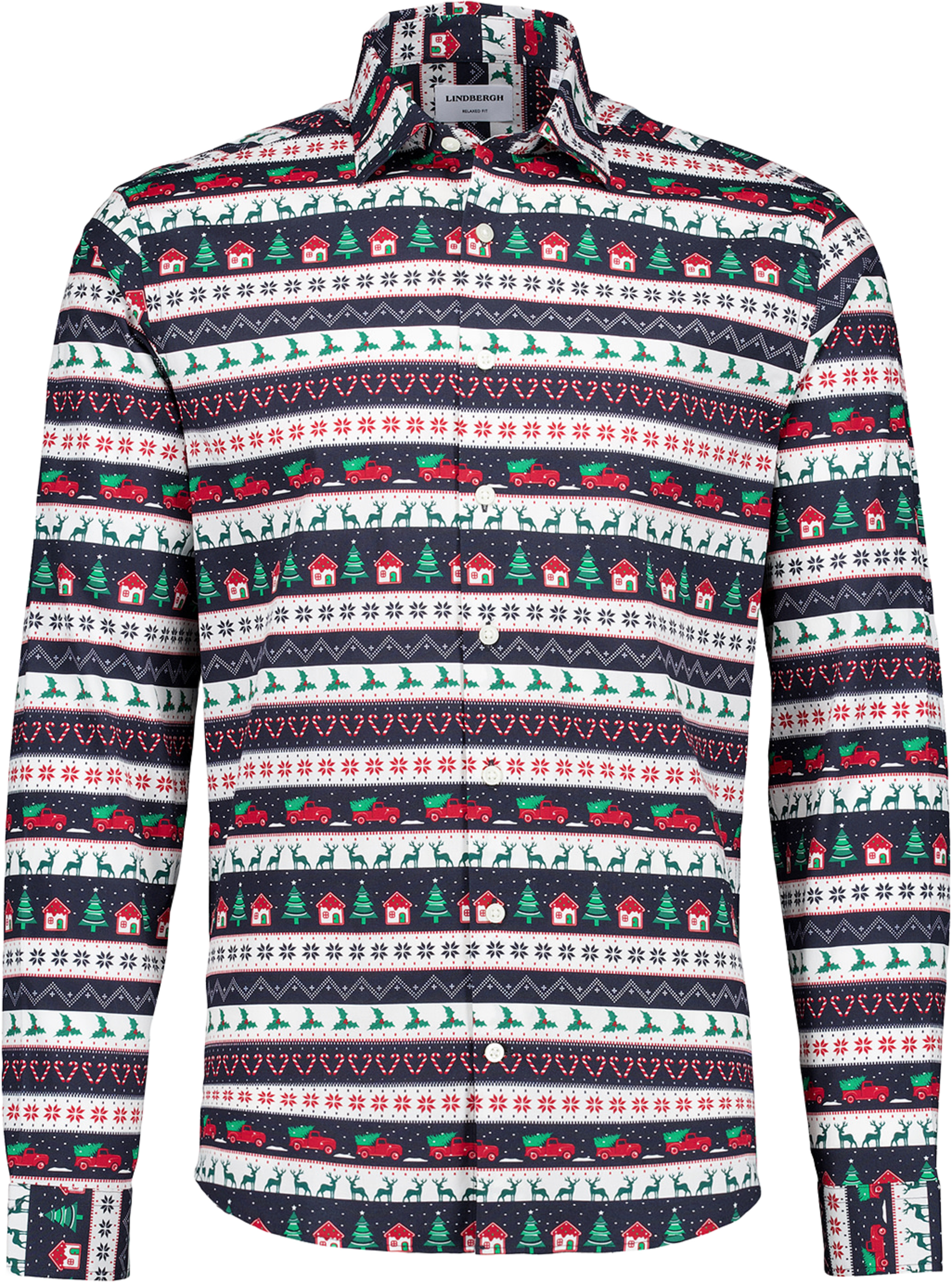 AOP Christmas Shirt, från Lindbergh, i färgen Dk Blue. Klicka för att öppna bilden i stort format