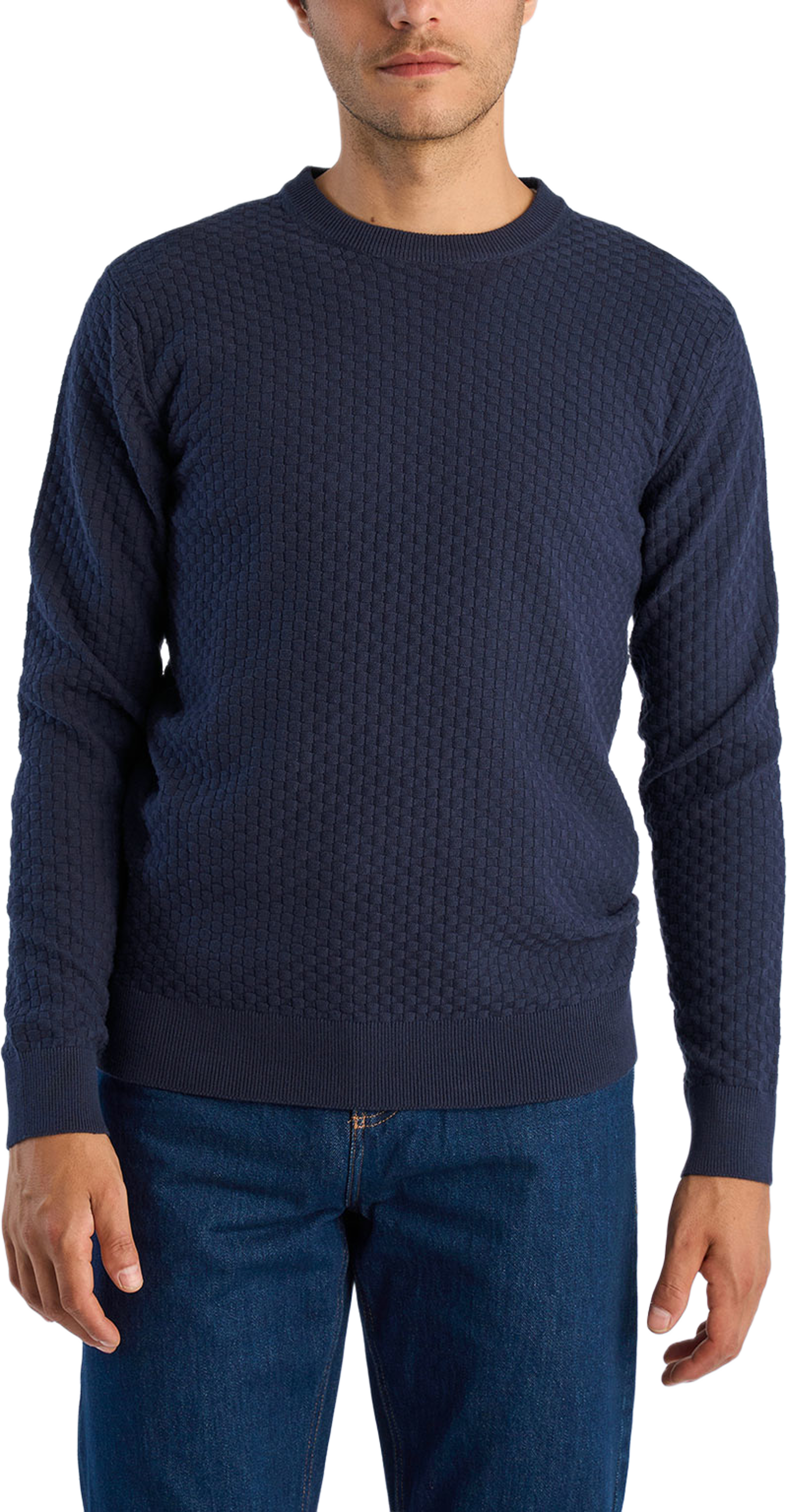 Structure o-neck knit L/S, från Lindbergh, i färgen Navy. Klicka för att öppna bilden i stort format
