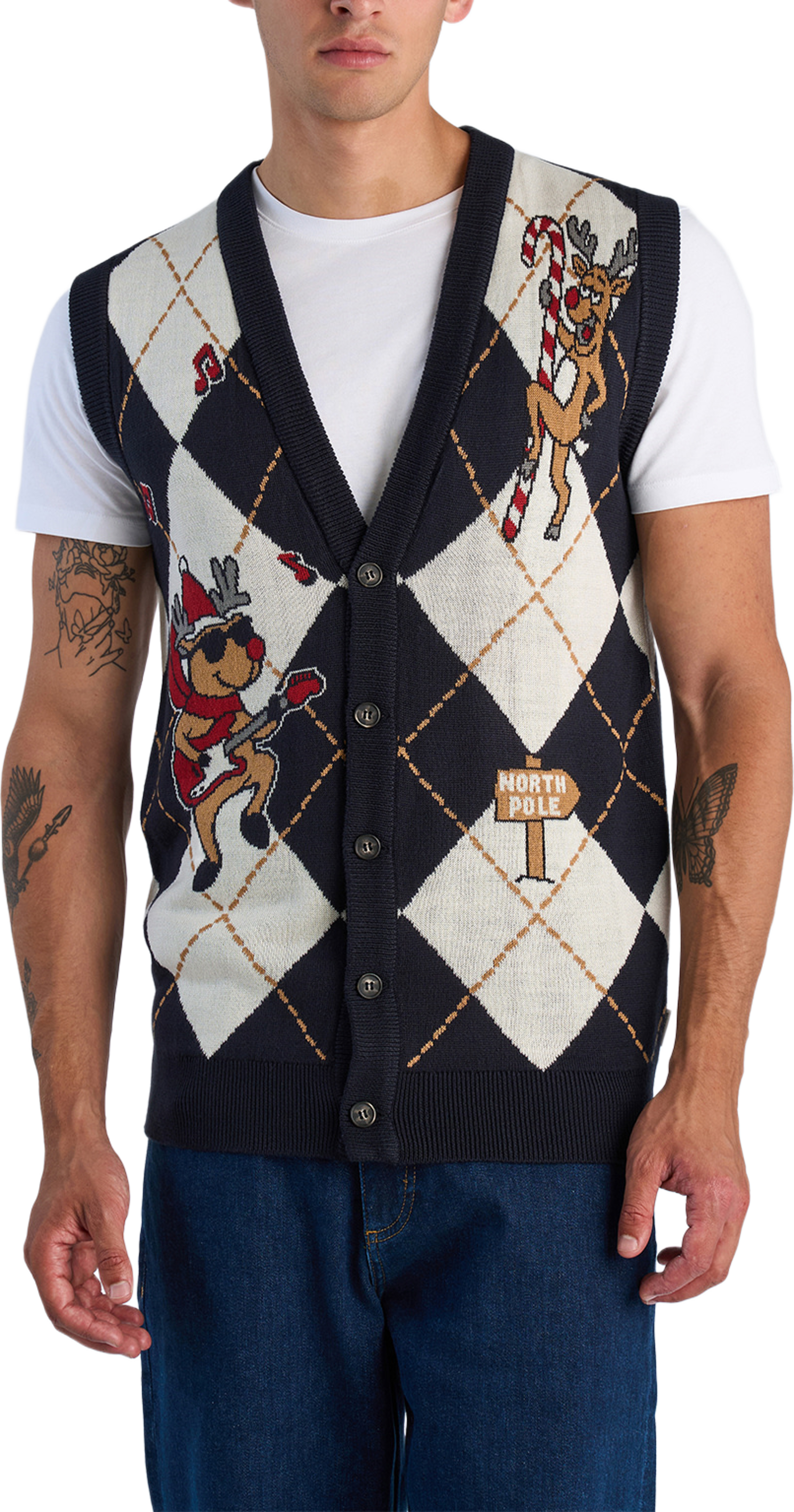 Christmas argyle vest, från Lindbergh, i färgen Navy. Klicka för att öppna bilden i stort format