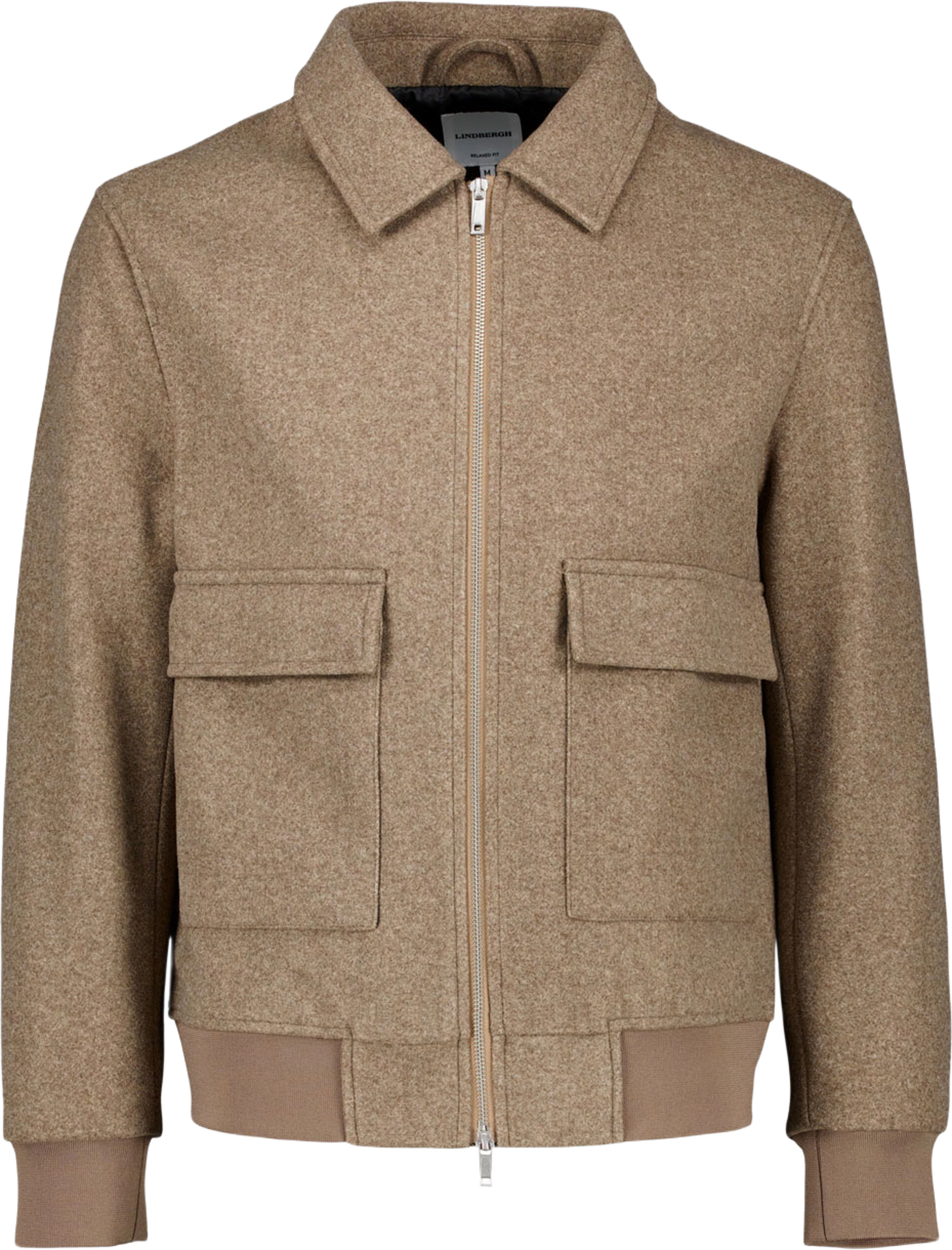 Wool Look Zip-Through Jacket, från Lindbergh, i färgen Brown Mel. Klicka för att öppna bilden i stort format