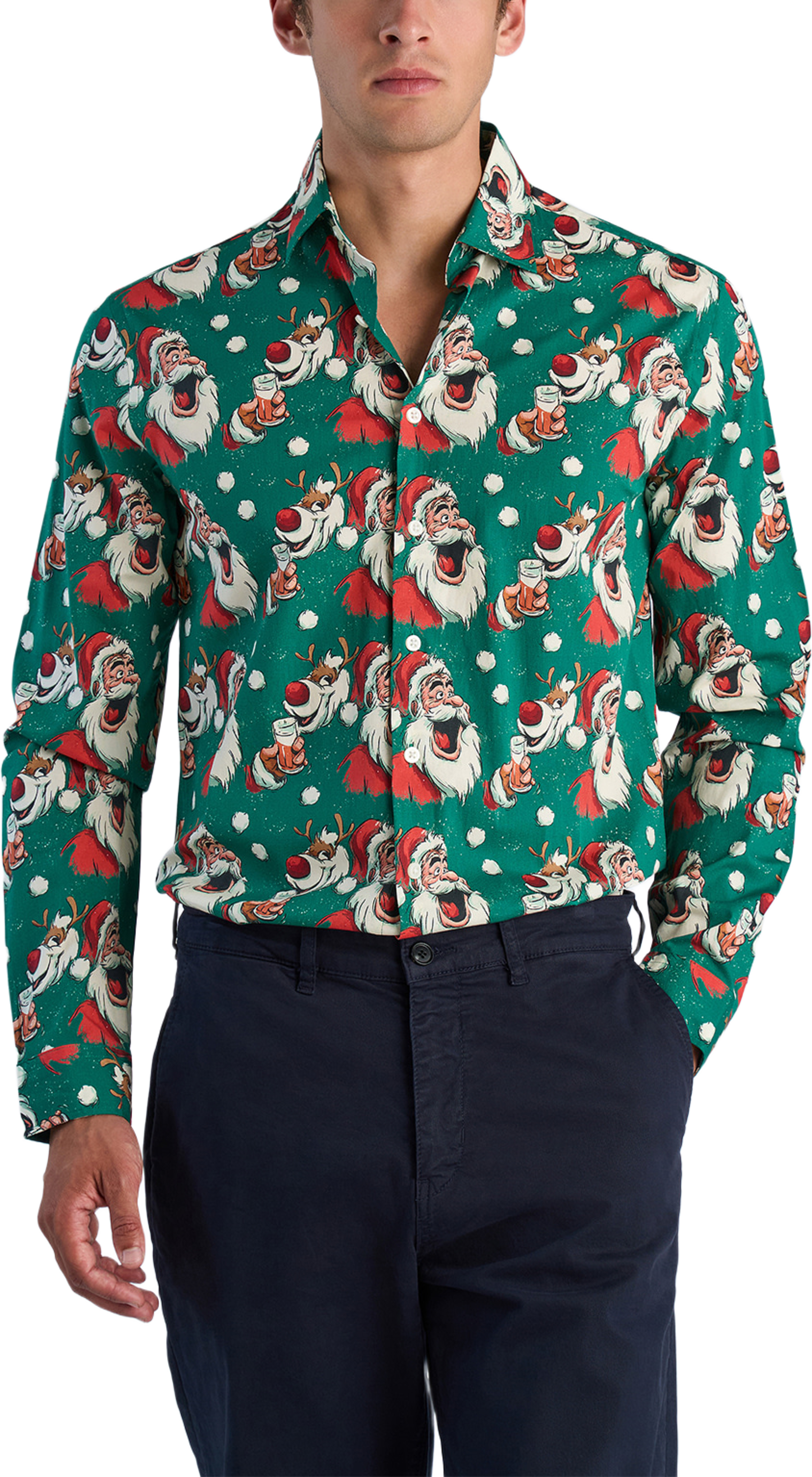 AOP Christmas Shirt L/S, från Lindbergh, i färgen Green. Klicka för att öppna bilden i stort format
