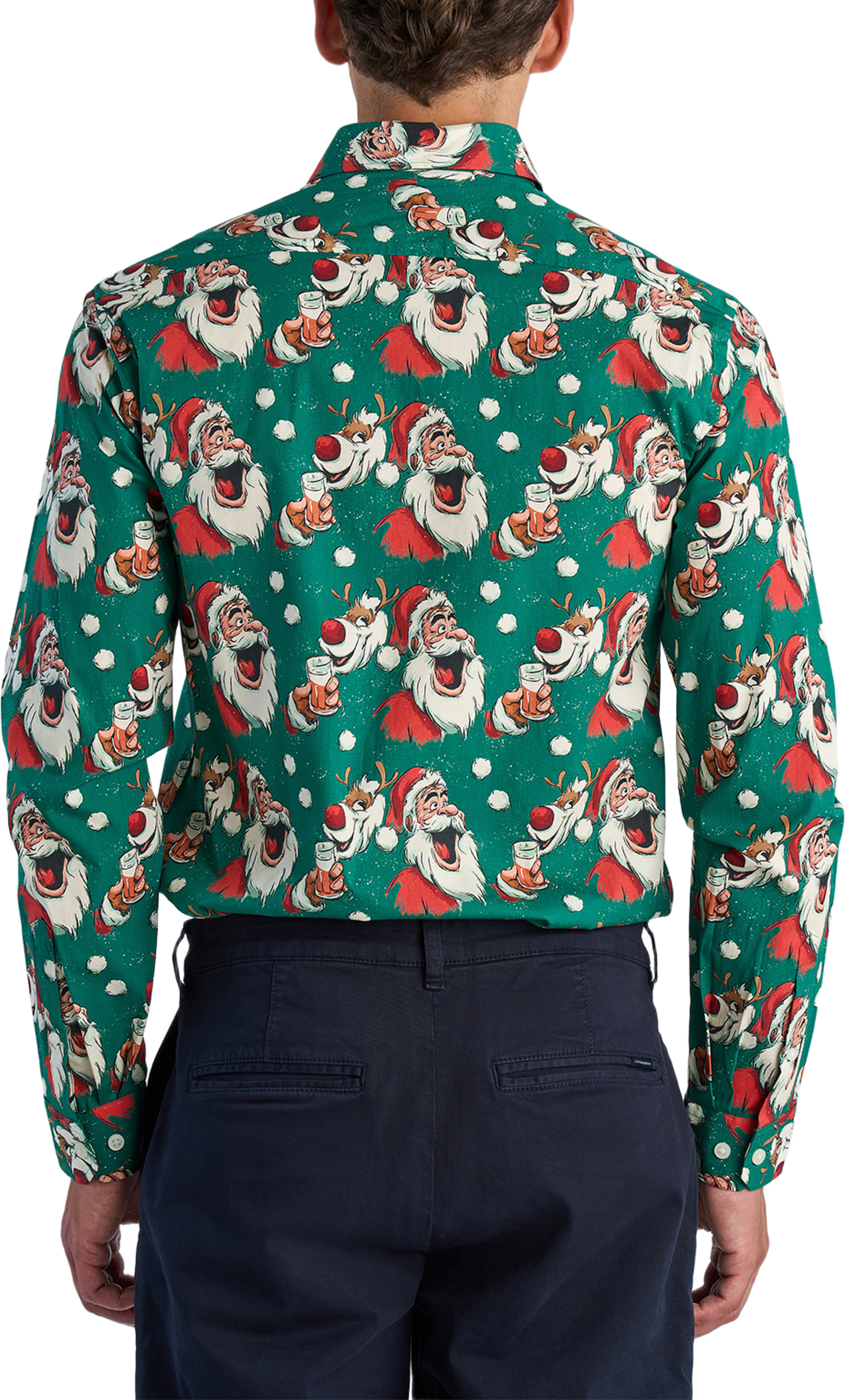 AOP Christmas Shirt L/S, från Lindbergh, i färgen Green. Klicka för att öppna bilden i stort format