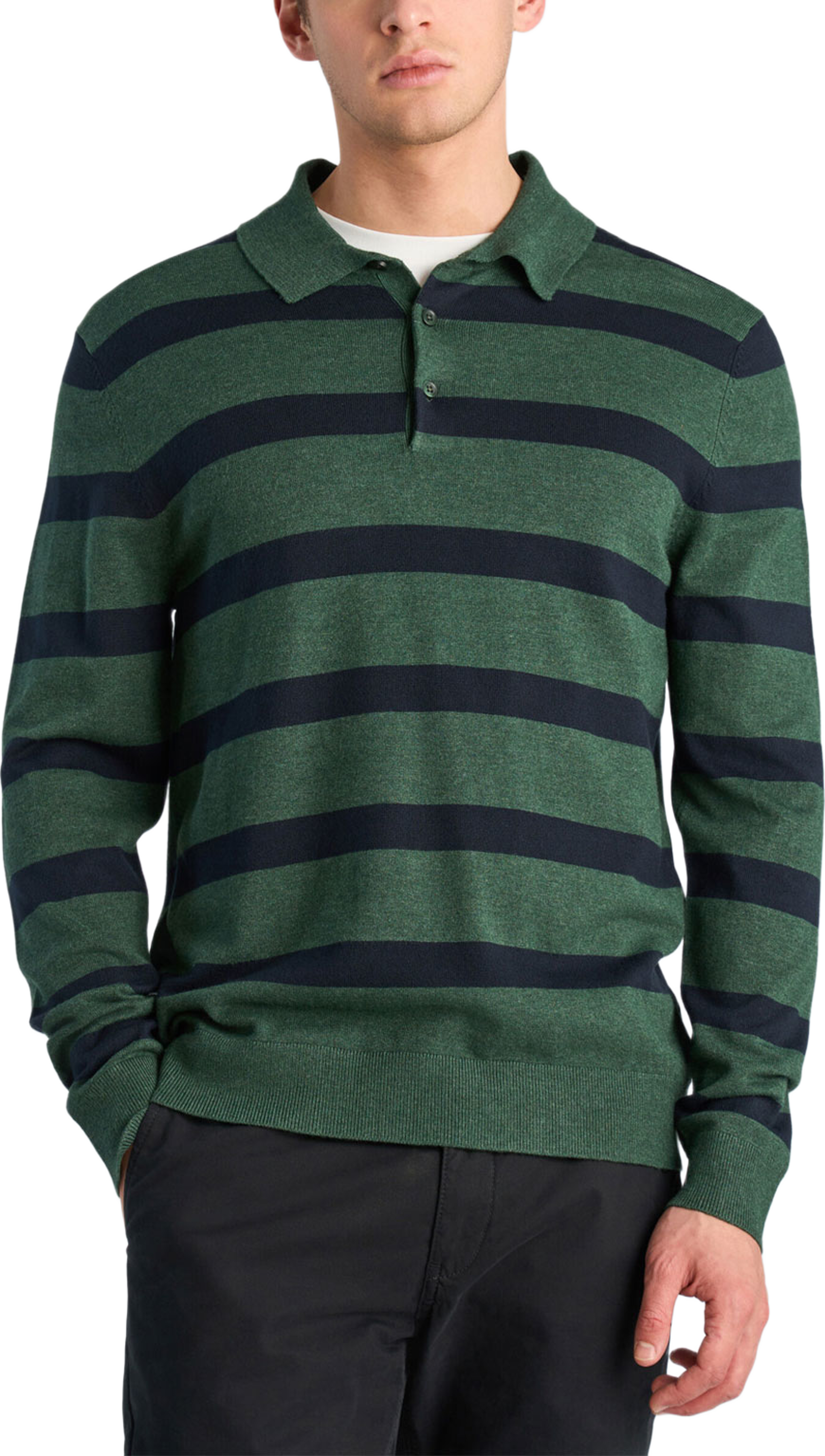 Long sleeve poloshirt, från Lindbergh, i färgen Pine Green Mel. Klicka för att öppna bilden i stort format