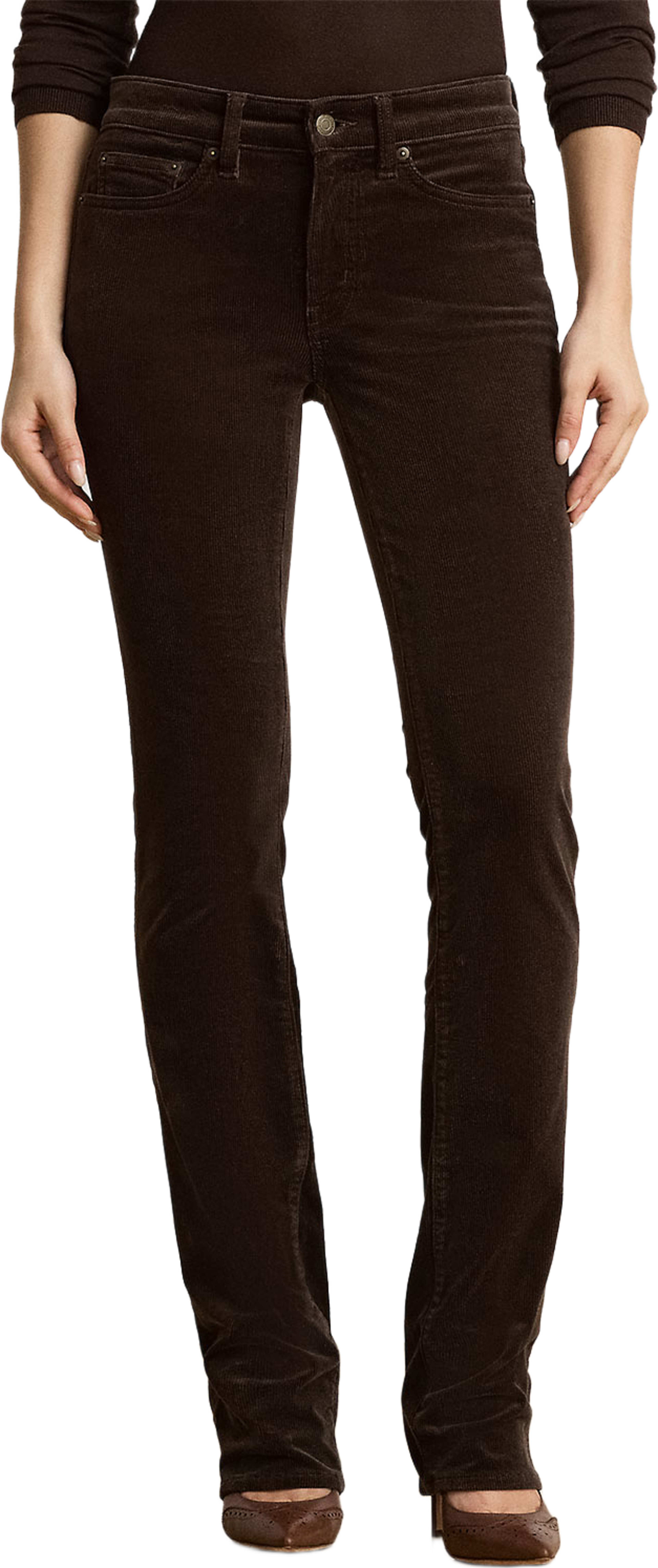 Mid-Rise Corduroy Slim Straight Pant, från Lauren Ralph Lauren, i färgen Lauren Camel. Klicka för att öppna bilden i stort format