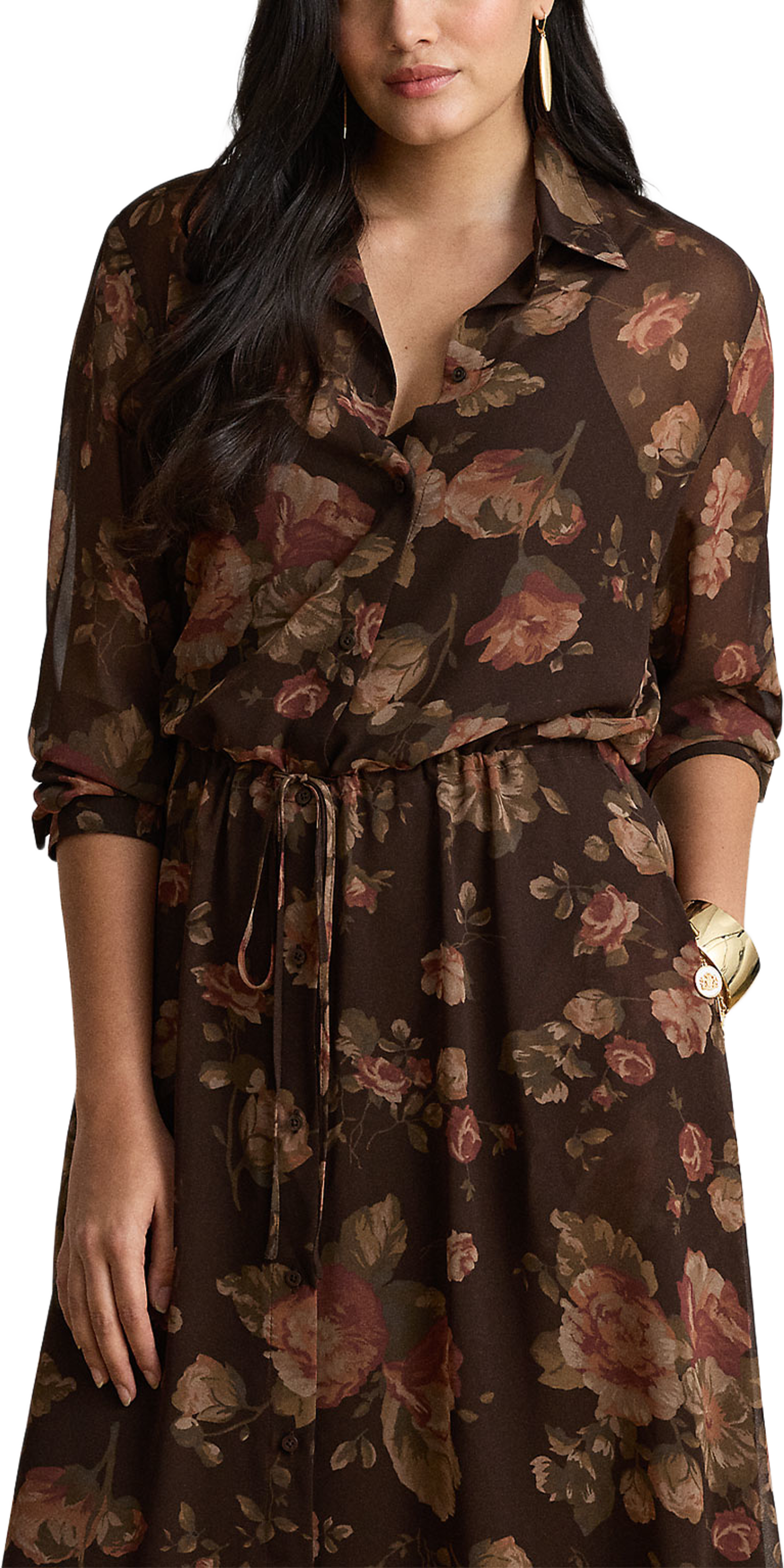 Floral Chiffon Shirtdress, från Lauren Ralph Lauren, i färgen Brown Multi. Klicka för att öppna bilden i stort format