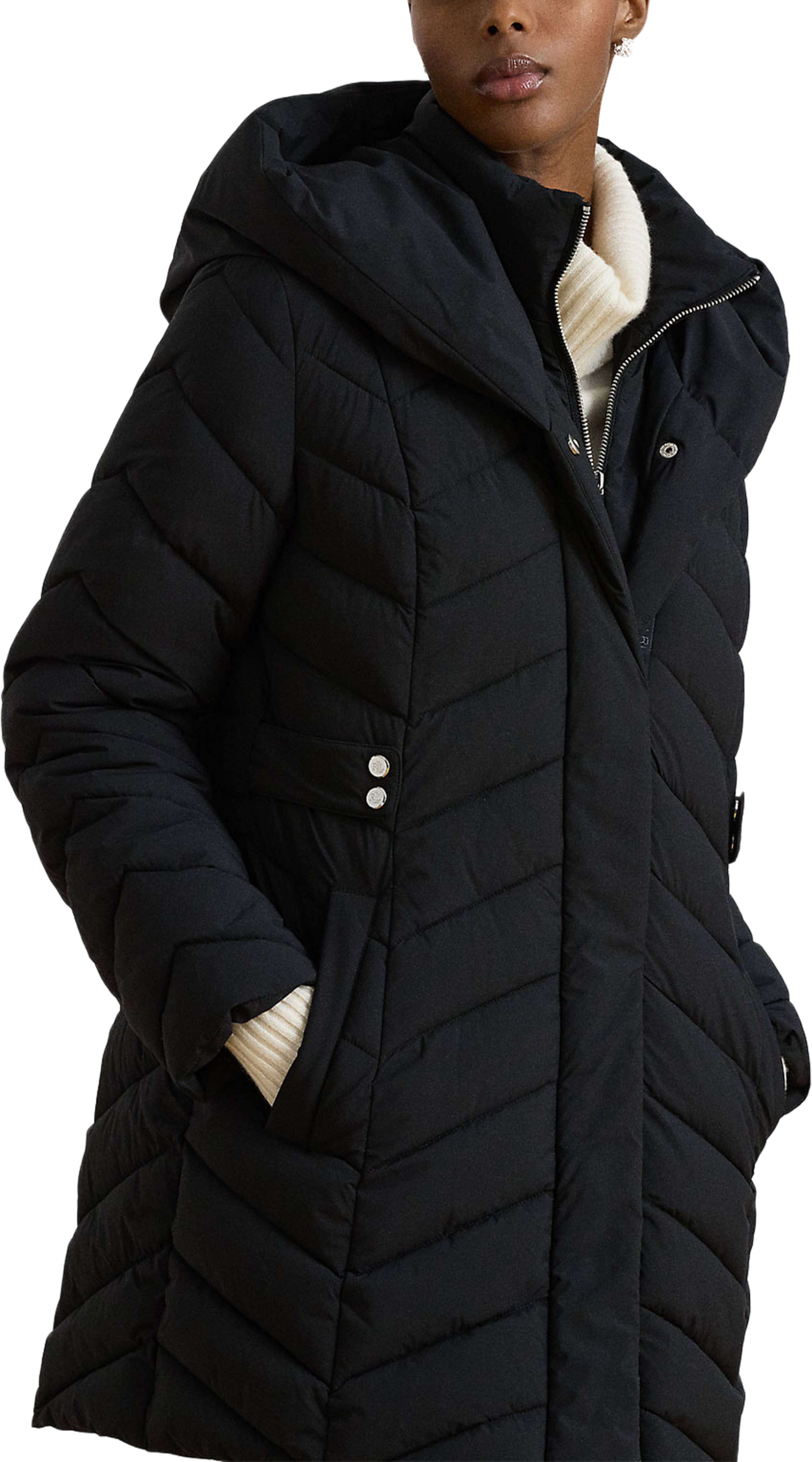 Quilted Hooded Funnelneck Jacket, från Lauren Ralph Lauren, i färgen Black. Klicka för att öppna bilden i stort format