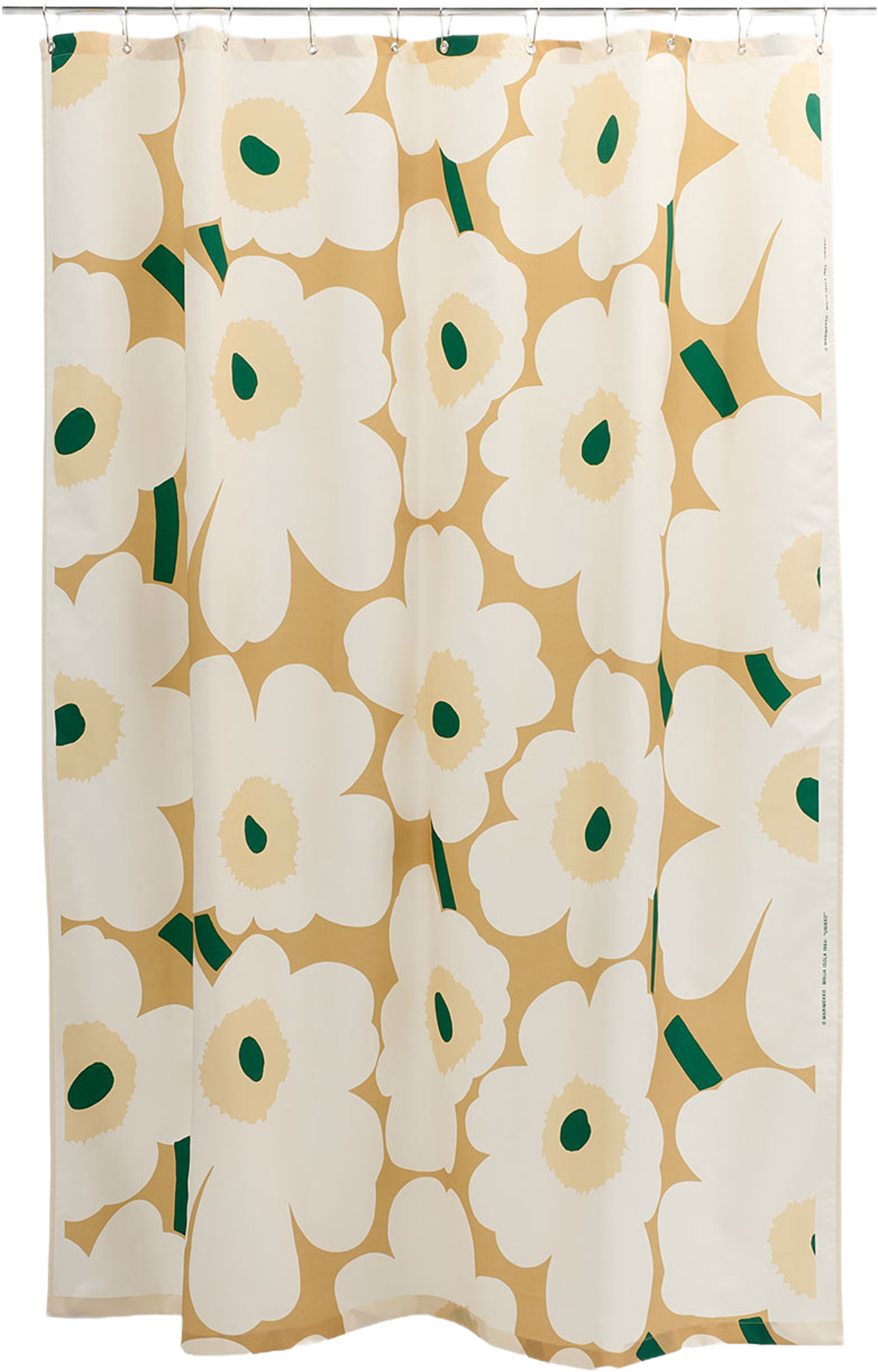Unikko Duschdraperi 180x200 cm, från Marimekko, i färgen Sand, Off White, Hay, Emerald. Klicka för att öppna bilden i stort format
