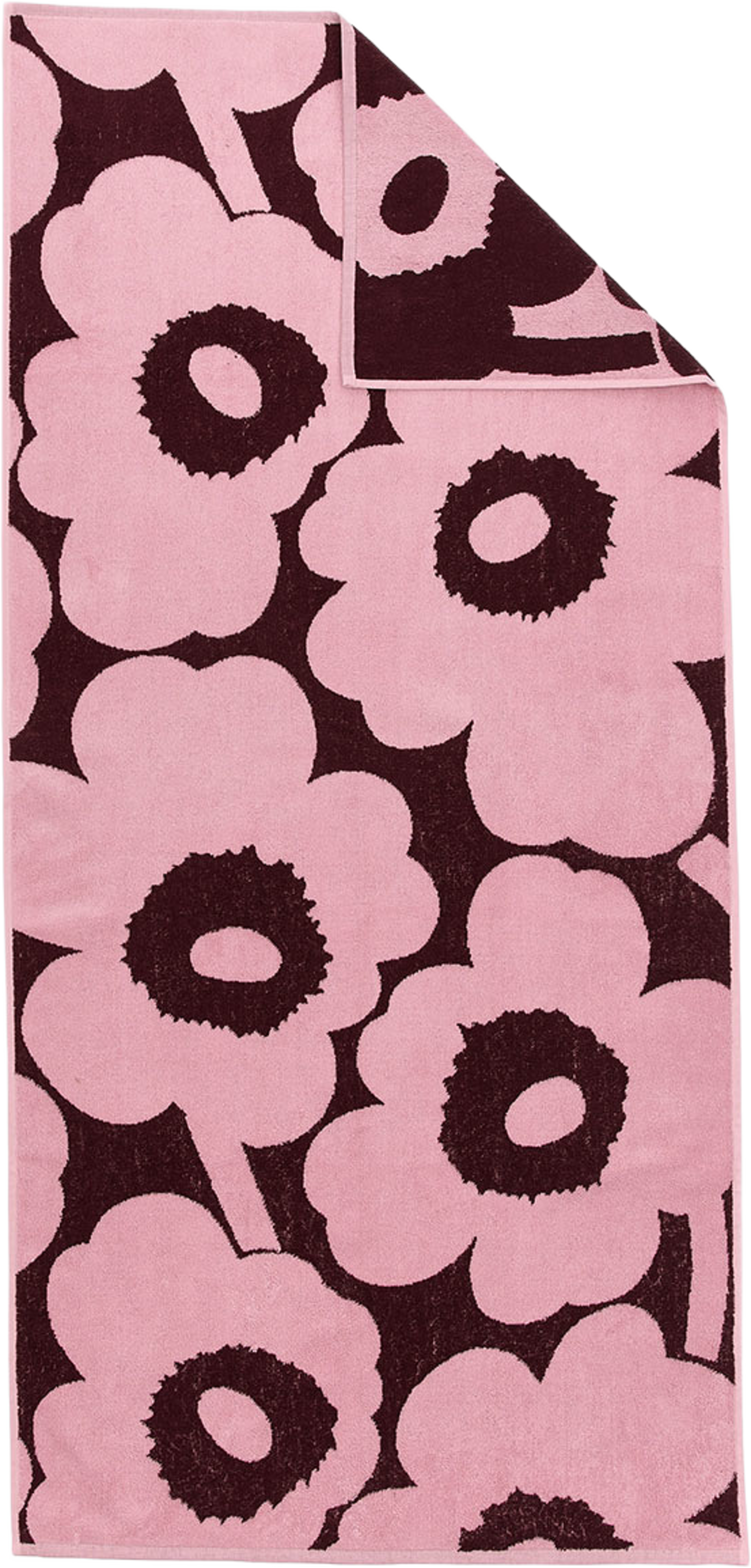 Unikko Badhandduk 70x150 cm, från Marimekko, i färgen Plum, Pink. Klicka för att öppna bilden i stort format