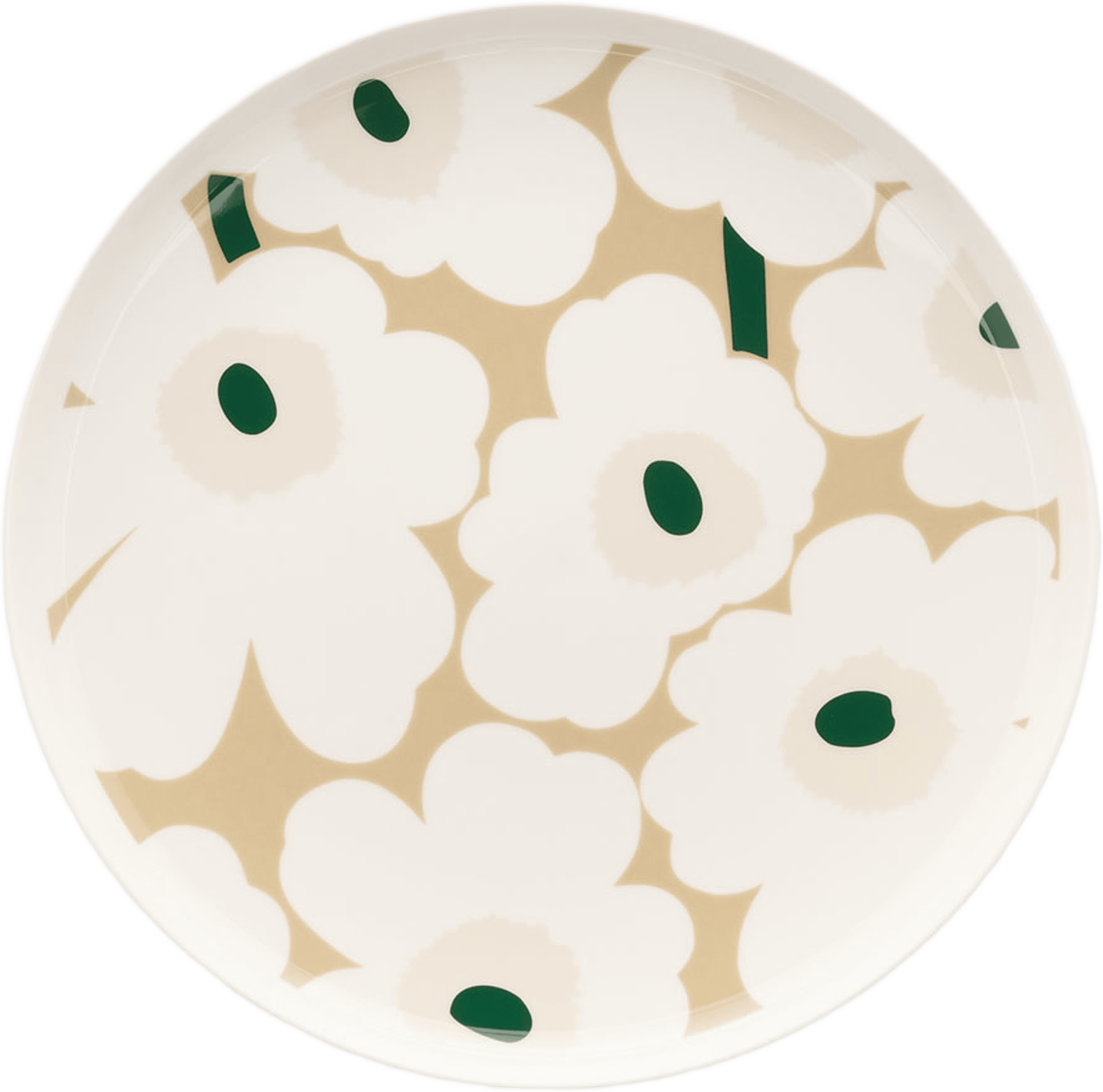 Unikko Tallrik 25 cm, från Marimekko, i färgen White, Beige, Lt.sand, D.green. Klicka för att öppna bilden i stort format