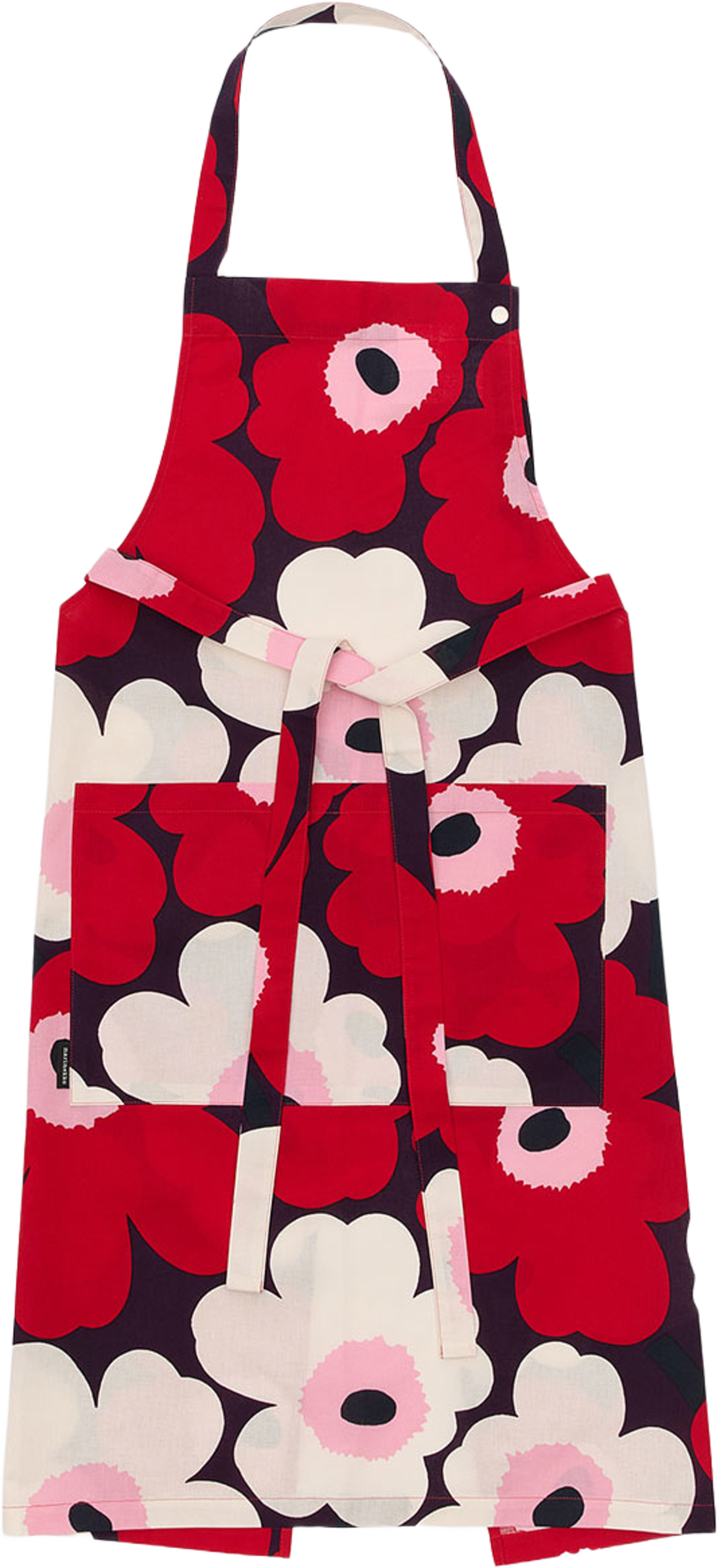 Pieni Unikko Förkläde, från Marimekko, i färgen Plum,cranberry,off White,rose. Klicka för att öppna bilden i stort format