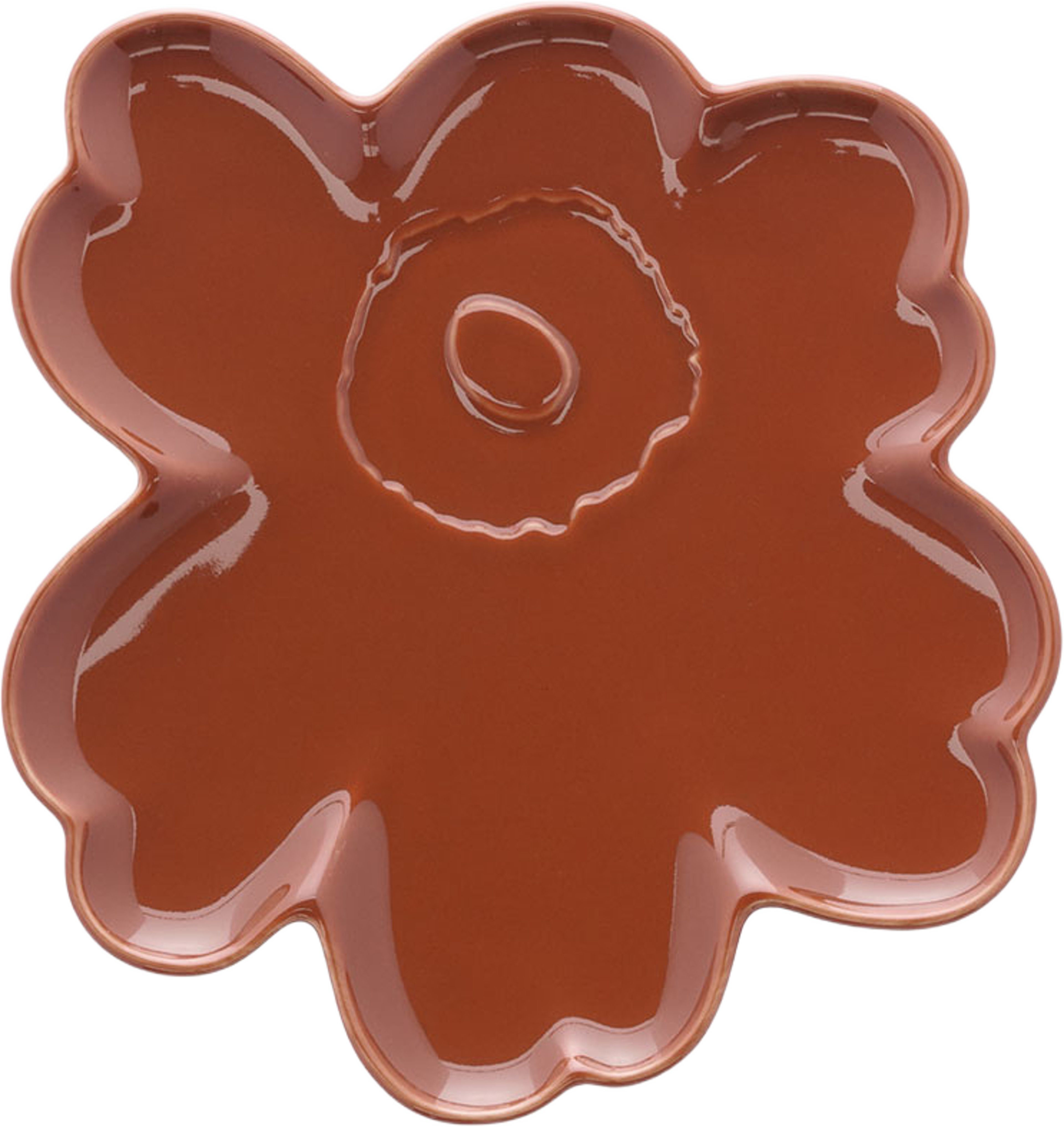 Unikko Formad tallrik 20 cm, från Marimekko, i färgen Chestnut. Klicka för att öppna bilden i stort format