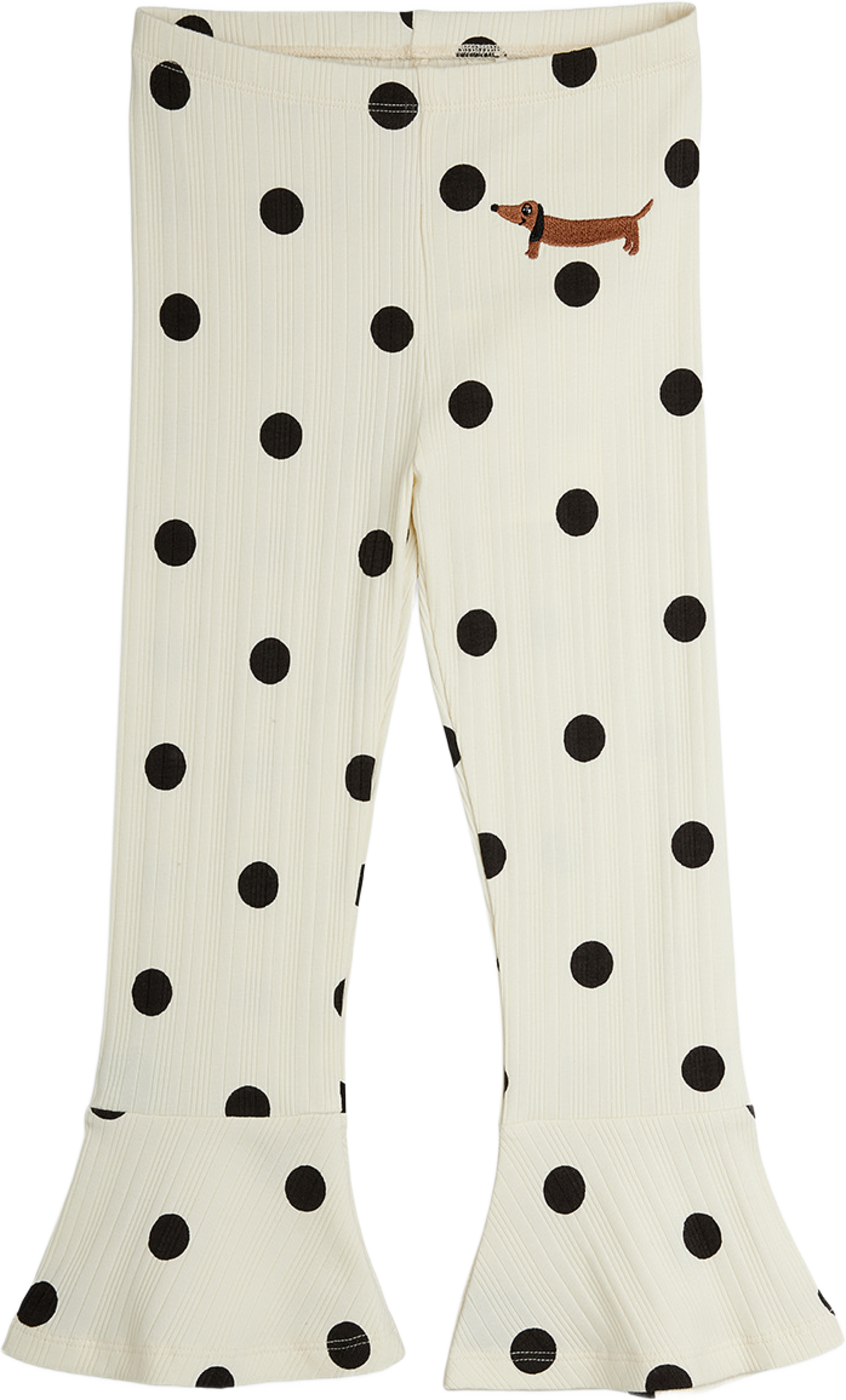 Dots dog flared trousers, från Mini Rodini, i färgen Off-white. Klicka för att öppna bilden i stort format