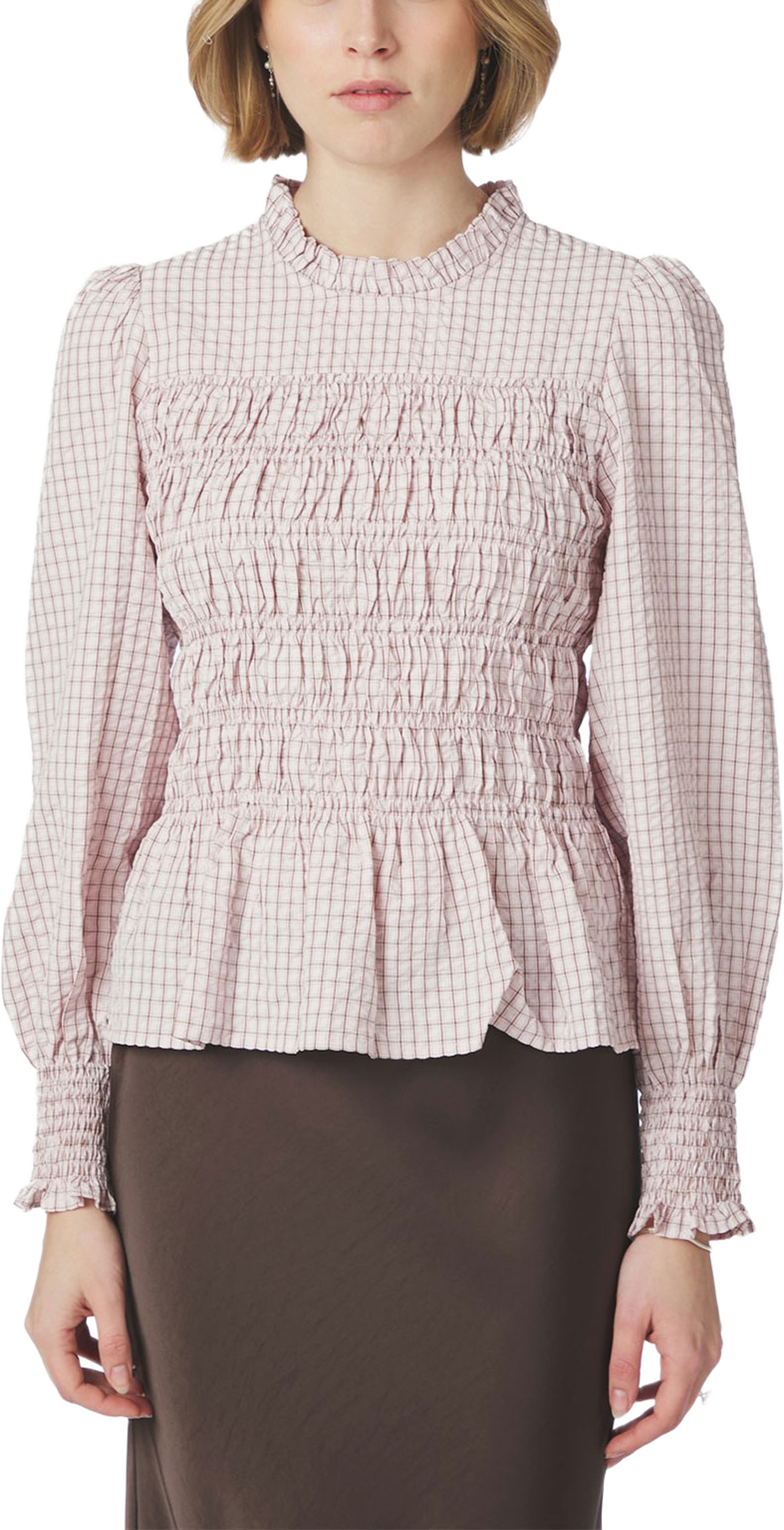 Possa Mini Check Blouse, från Neo Noir, i färgen Light Pink. Klicka för att öppna bilden i stort format