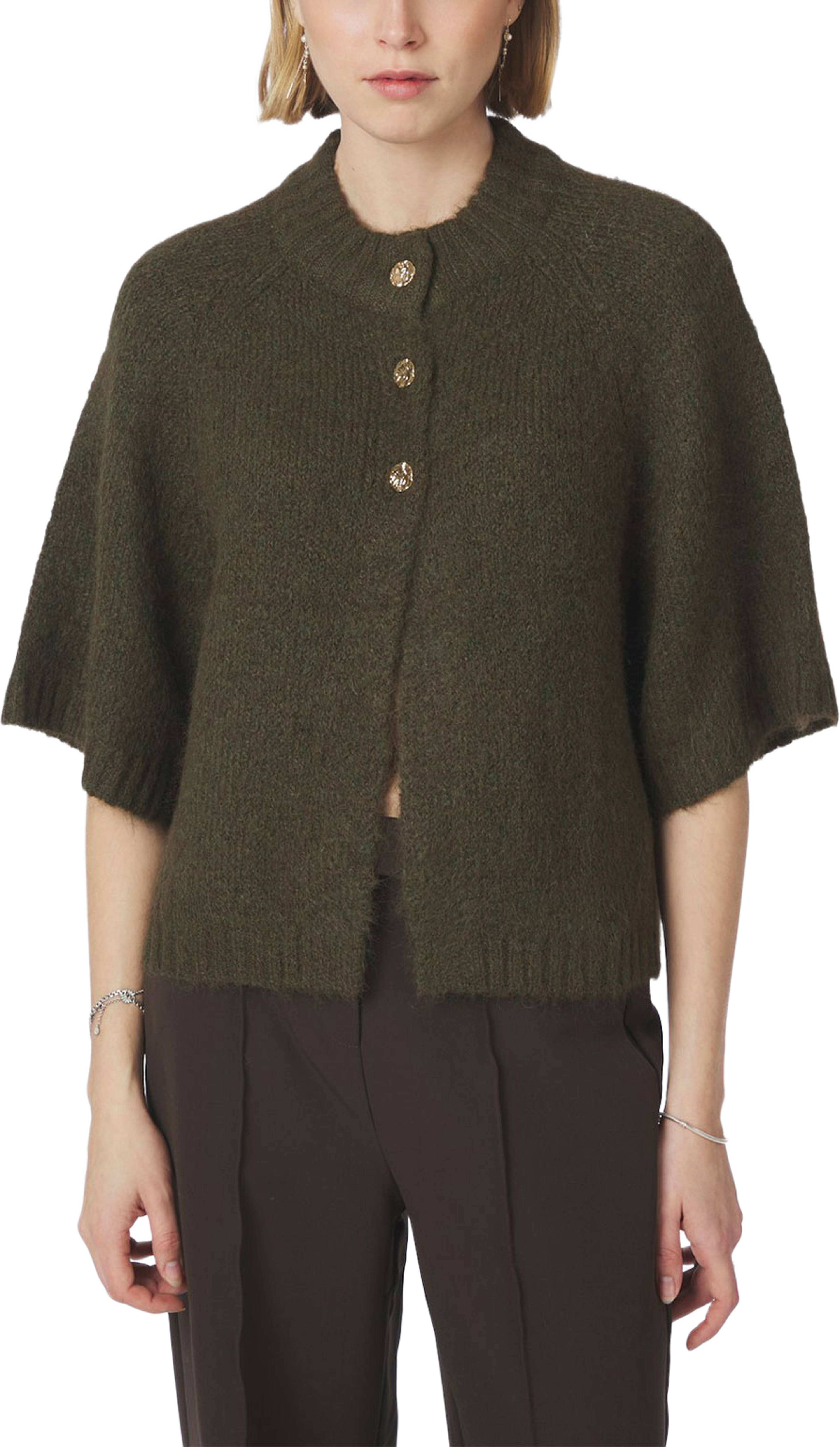 Benuta Fluffy Knit Cardigan, från Neo Noir, i färgen Army. Klicka för att öppna bilden i stort format